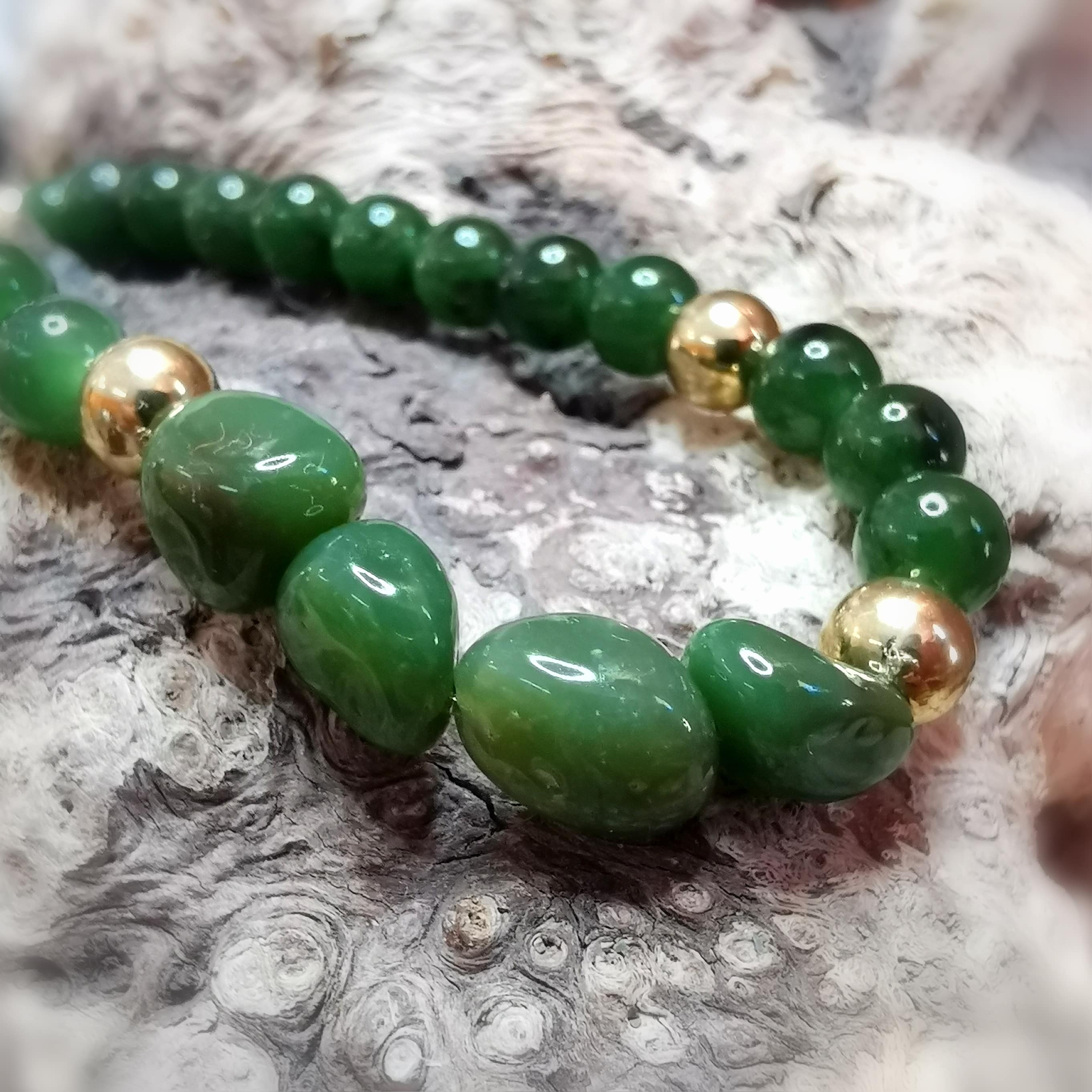 💚 Chrysopras & Nephrit Jade Karma Edelstein Armband – geweiht für Herzenskraft, Eigenliebe & innere Harmonie