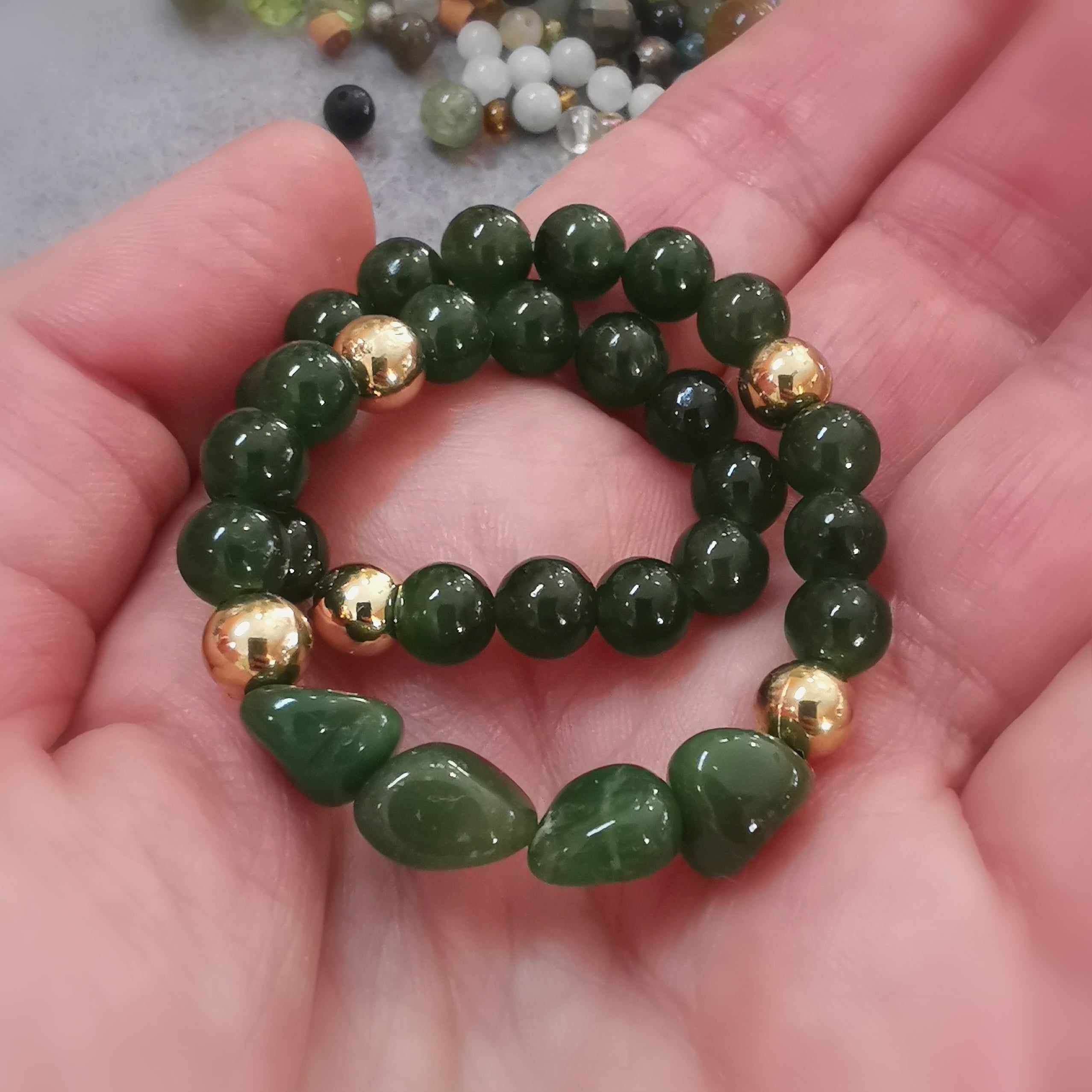 💚 Chrysopras & Nephrit Jade Karma Edelstein Armband – geweiht für Herzenskraft, Eigenliebe & innere Harmonie