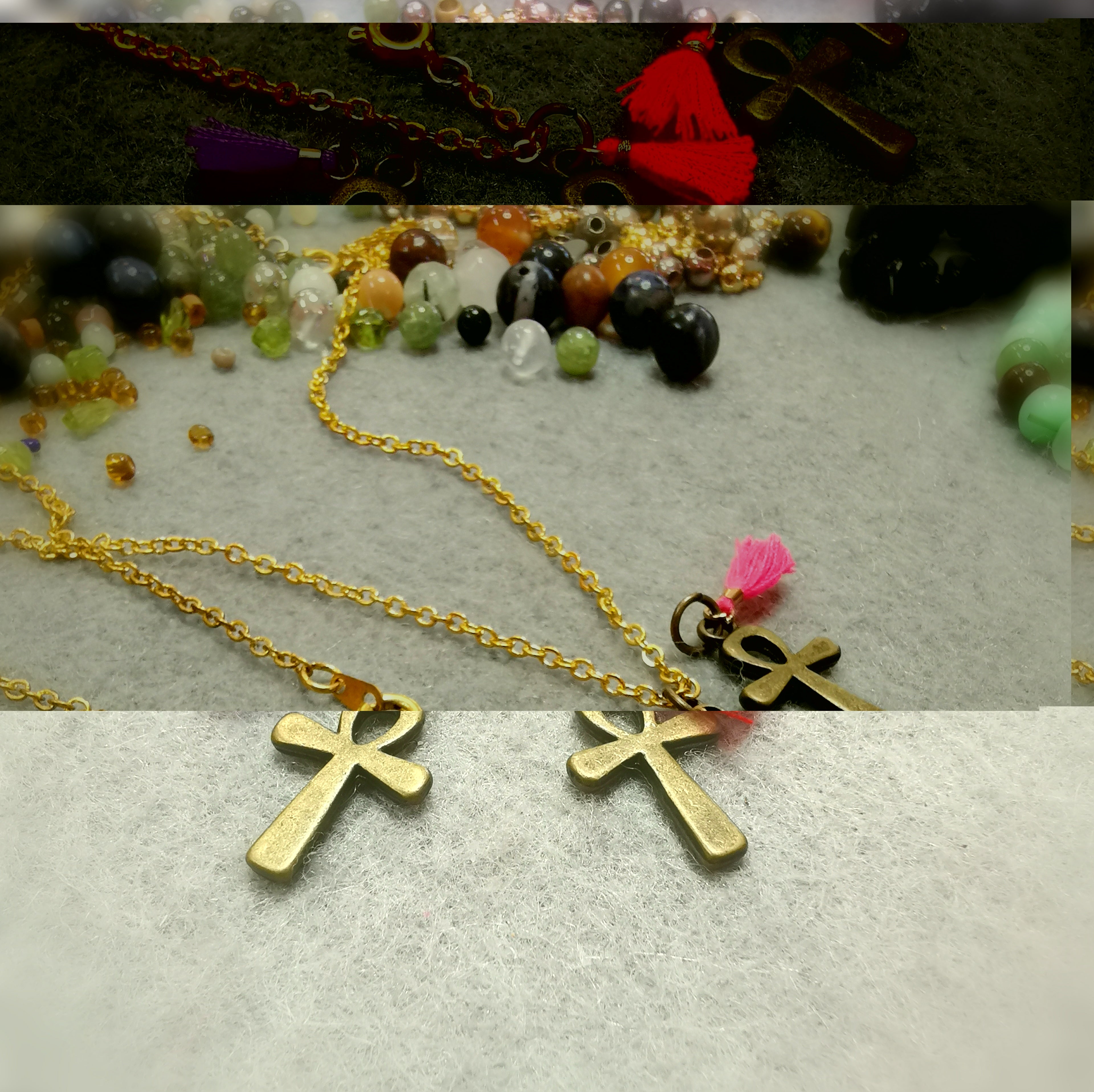 ✝️ Ankh Kreuz Hippie Kette goldfarben lila – geweiht für Harmonie, Schutz & ewiges Leben