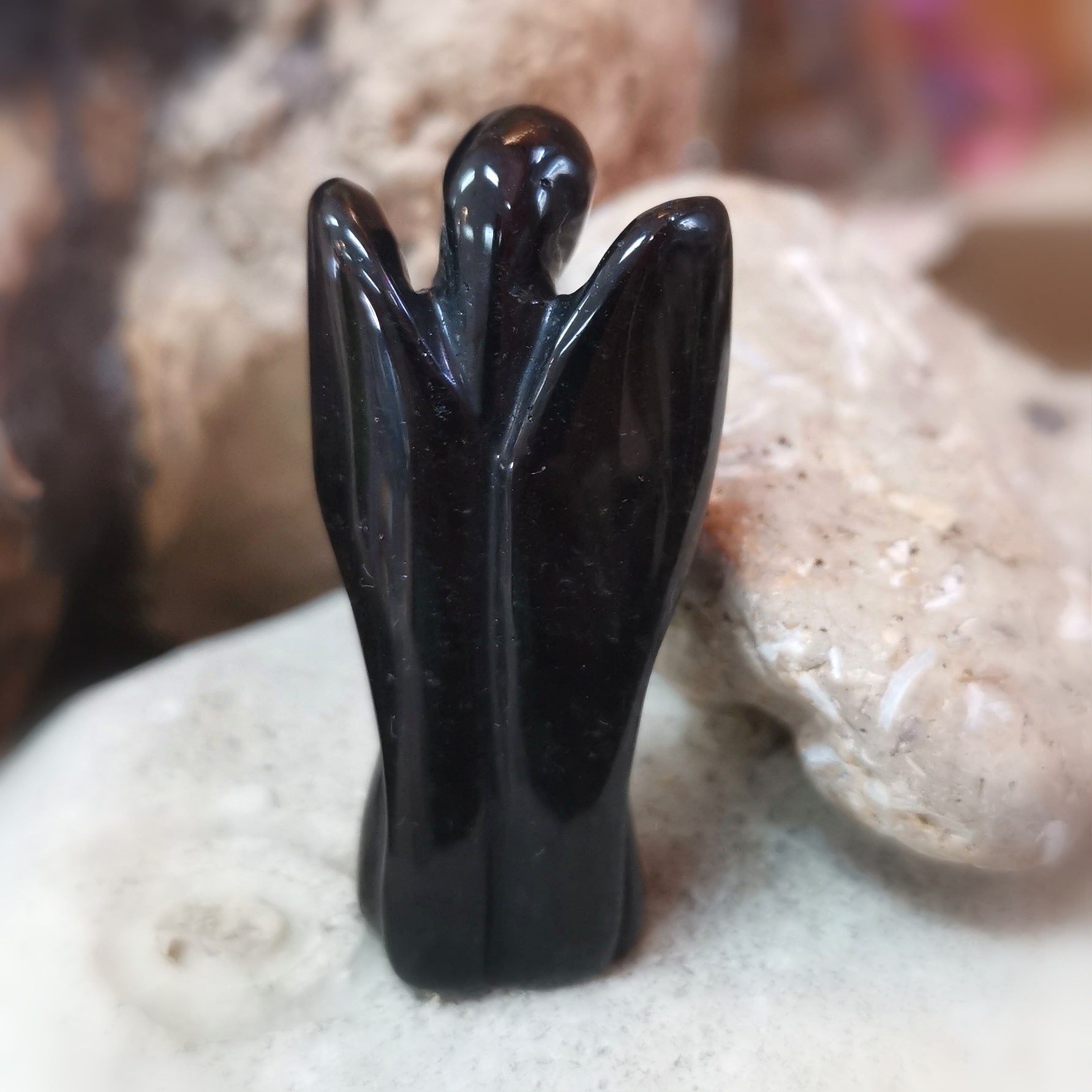 Obsidian Schutzengel – Edelstein-Talisman für Licht, Erdung & himmlische Begleitung
