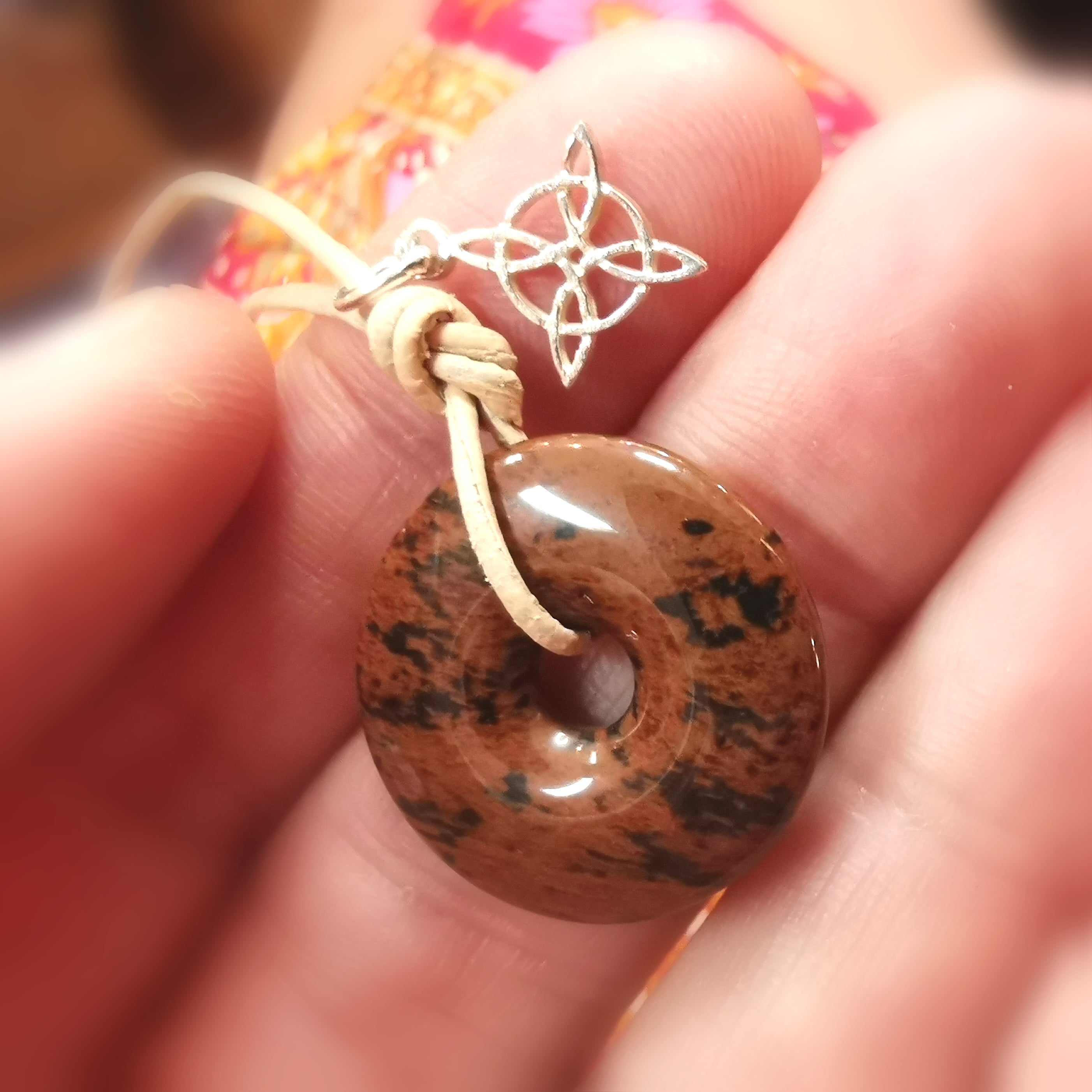 Obsidiana caoba y nudo de bruja: collar de karma de cuero consagrado para protección, autoexpresión y #libertad