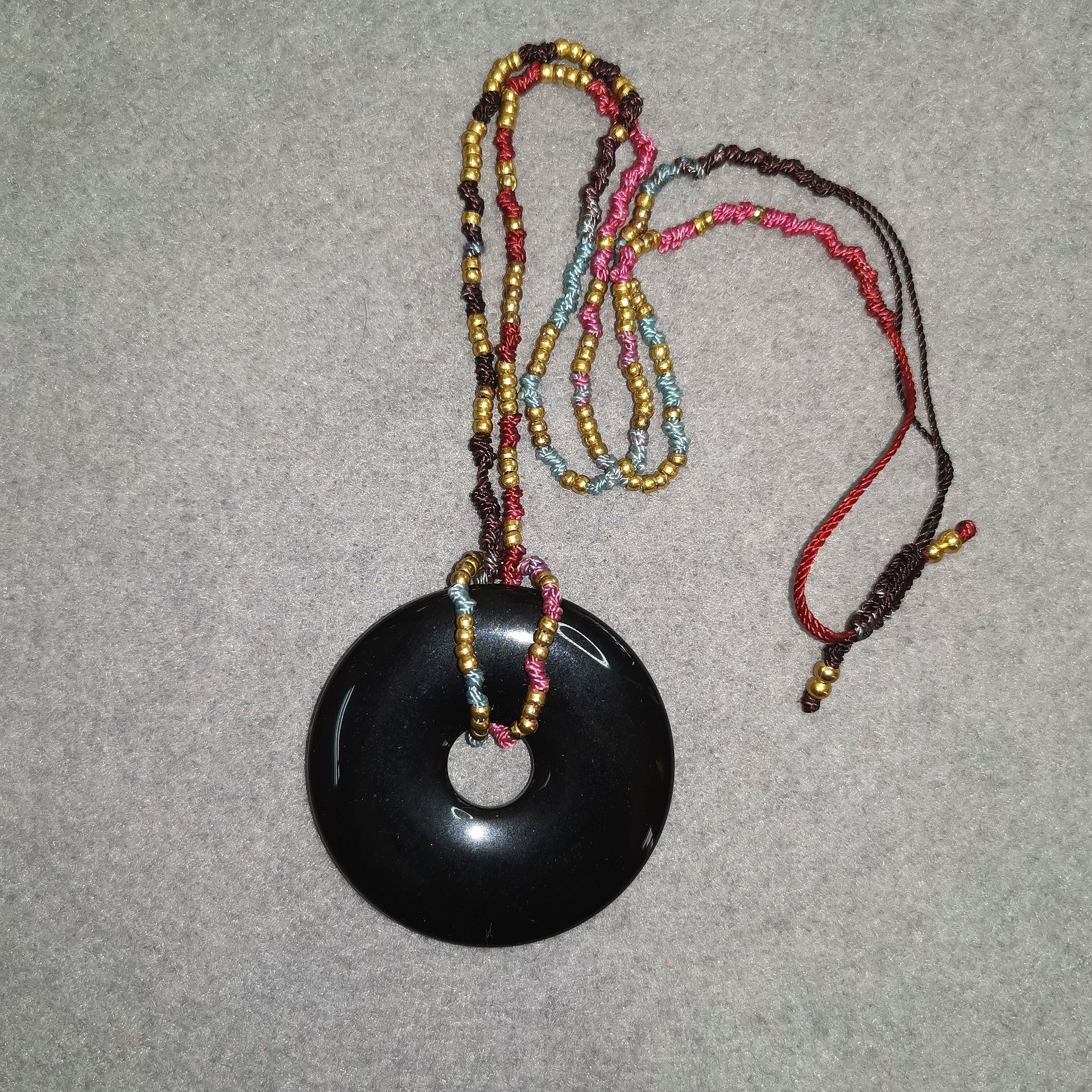 Obsidian Lebenskreis Kette XL – Boho Edelstein-Talisman für Schutz, Klarheit & Selbstannahme