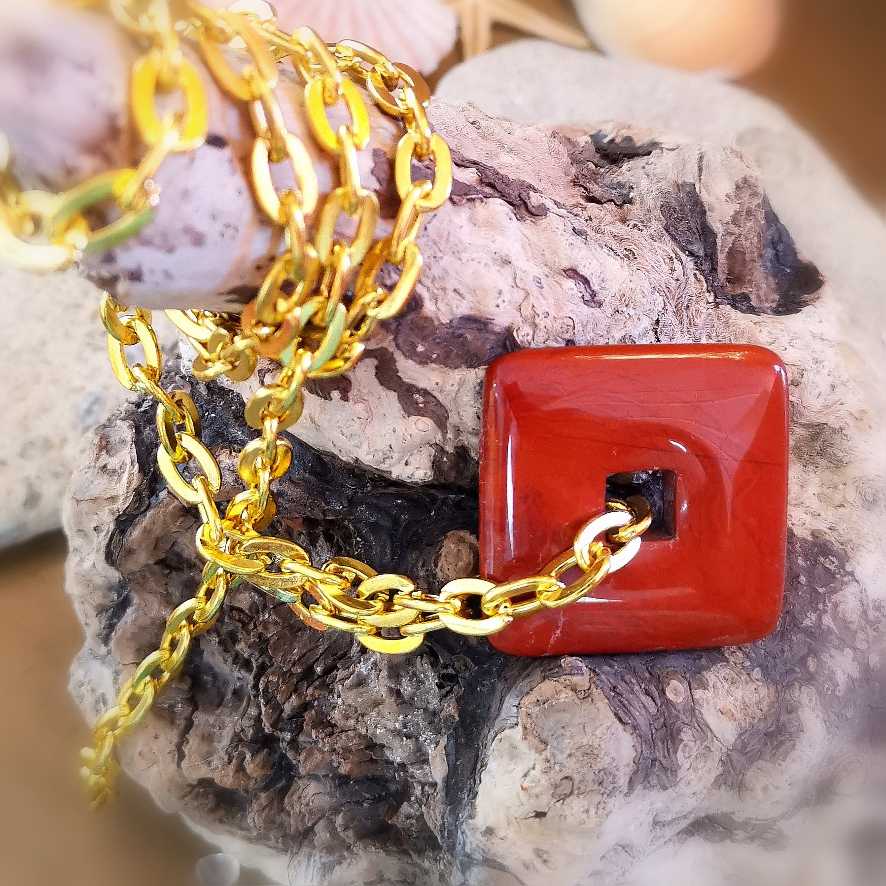 Jaspis Edelstein Boho Karma-Kette – geweiht für LebensKraft, Erdung & Klarheit
