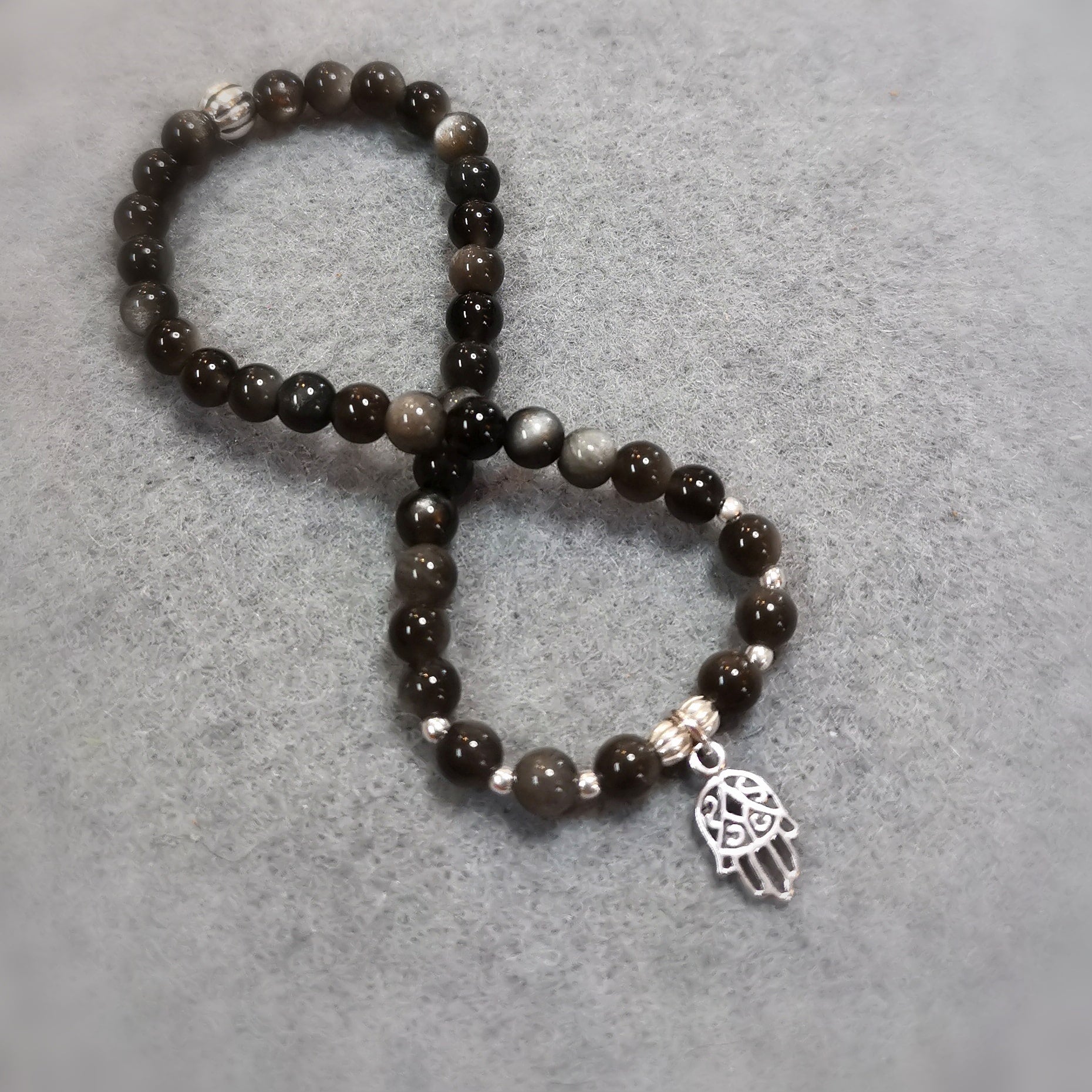 Gold Obsidian Gemstone Karma Bracelet – Healing Hand of Fatima, Protection & Inner Strength