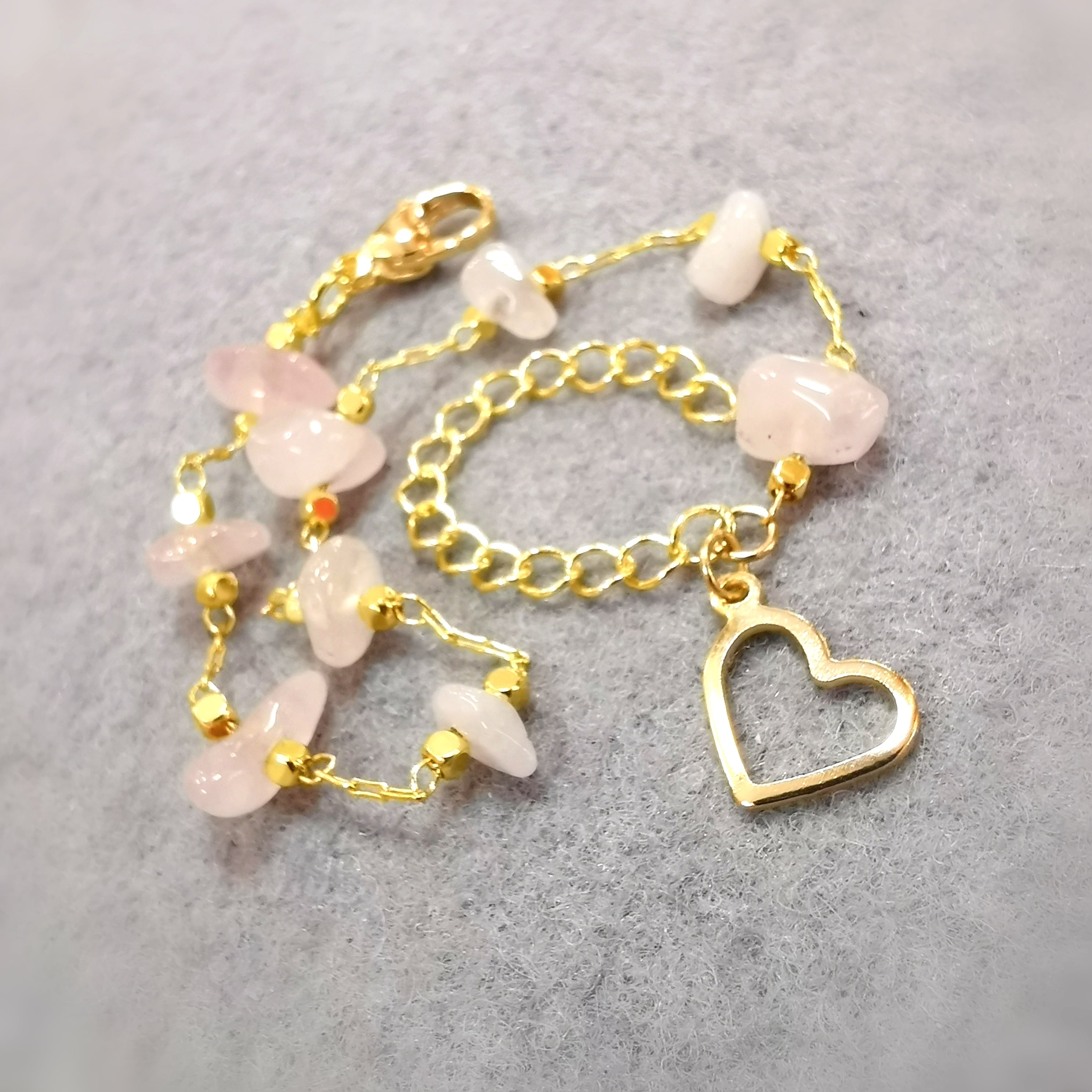 💗 Rosenquarz Herz Edelstein Karma Armband – Edelstahl Gold, geweiht für Liebe, Licht & Harmonie