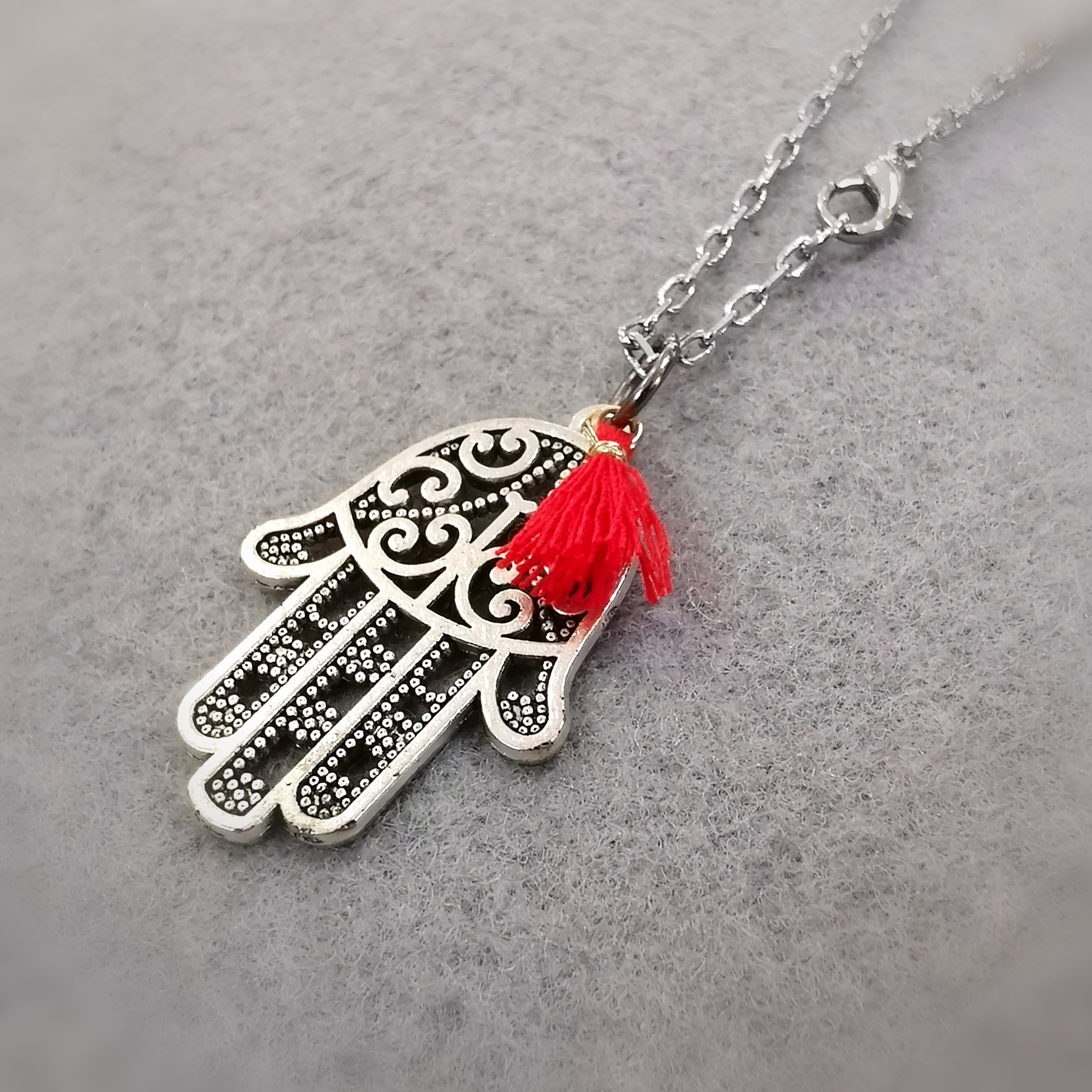 🧿 Fatimas Hand Karma Kette mit blauer Troddel – Schutz, Gesundheit & spirituelle Kraft