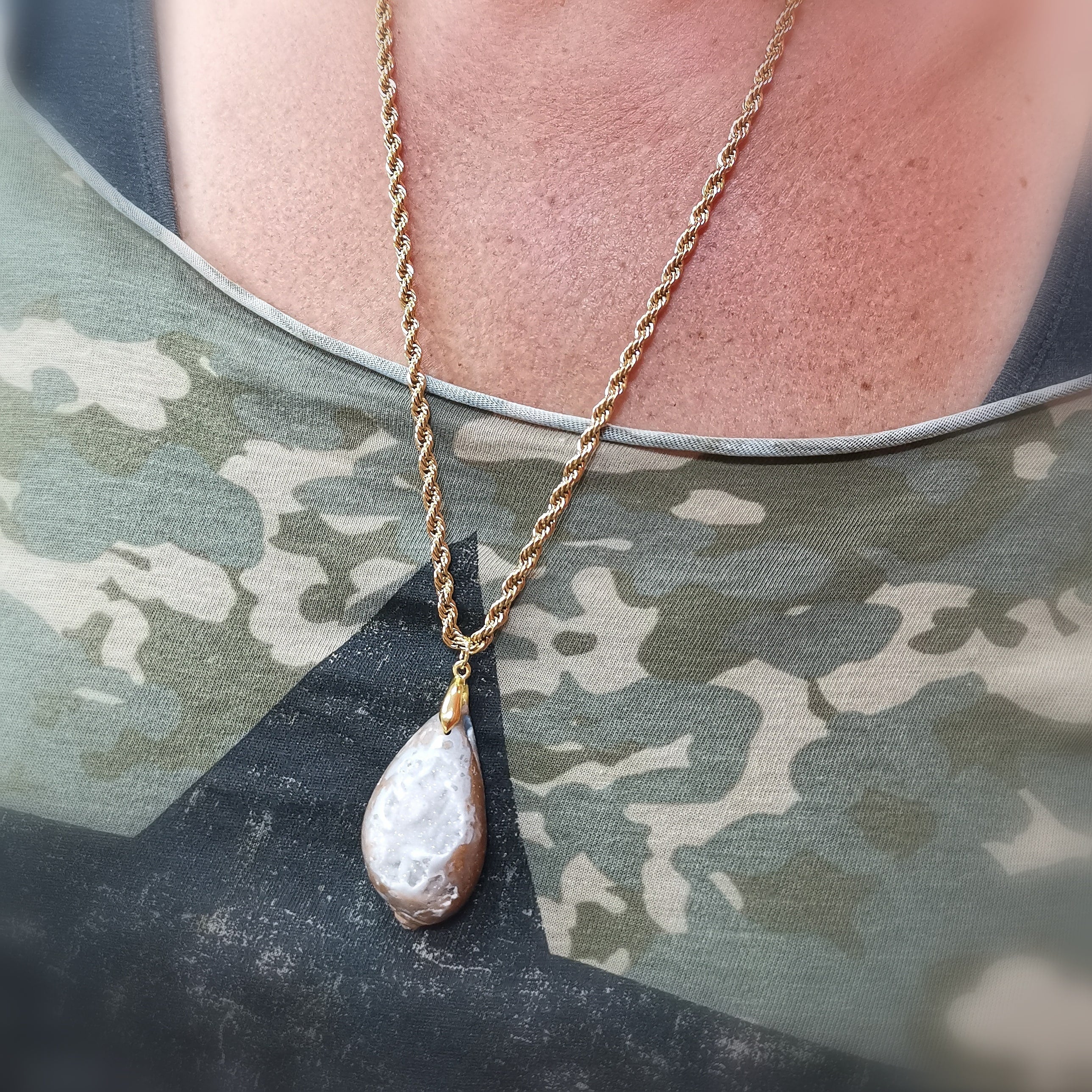 Achat Glücksgeode Druse Edelstein Edelstahl Karma Kette – geweiht für Klarheit & Wunder