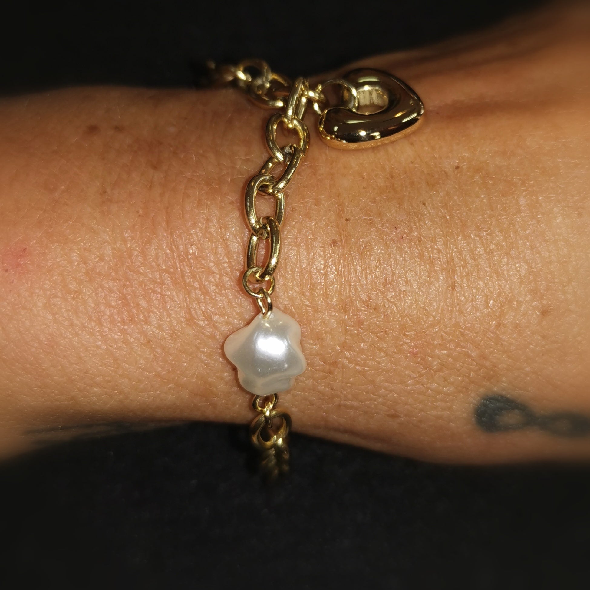 Herz Gold Edelstahl Armband mit Perle, geweiht – das Leben lieben
