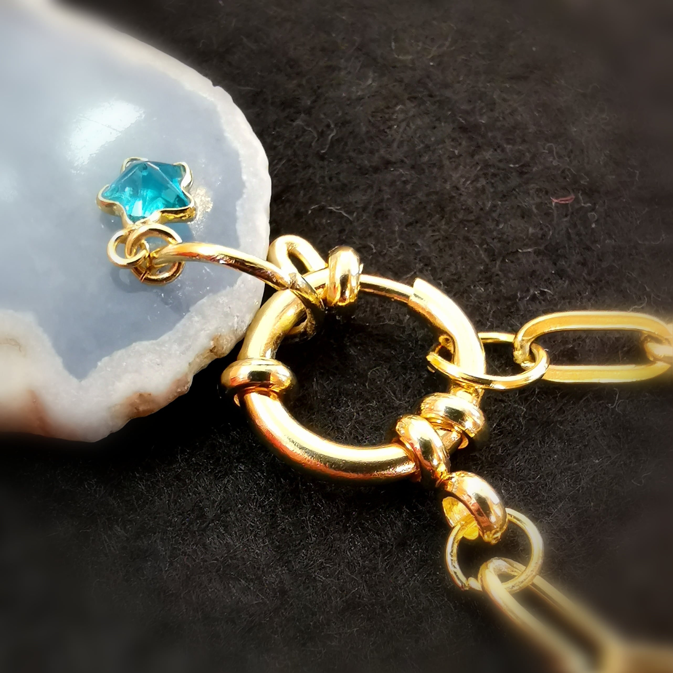 Angelit XL Edelstein Amulett – Seestern Karma Gold Kette geweiht - Vertrauen