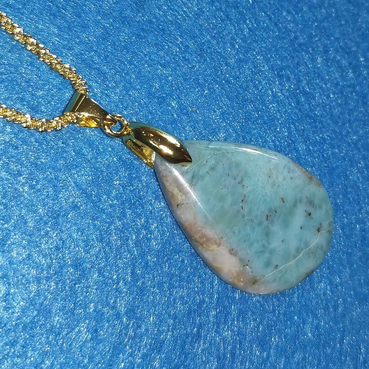 Larimar Tropfen Karma Kette – Edelstein & Gold Edelstahl - Freiheit