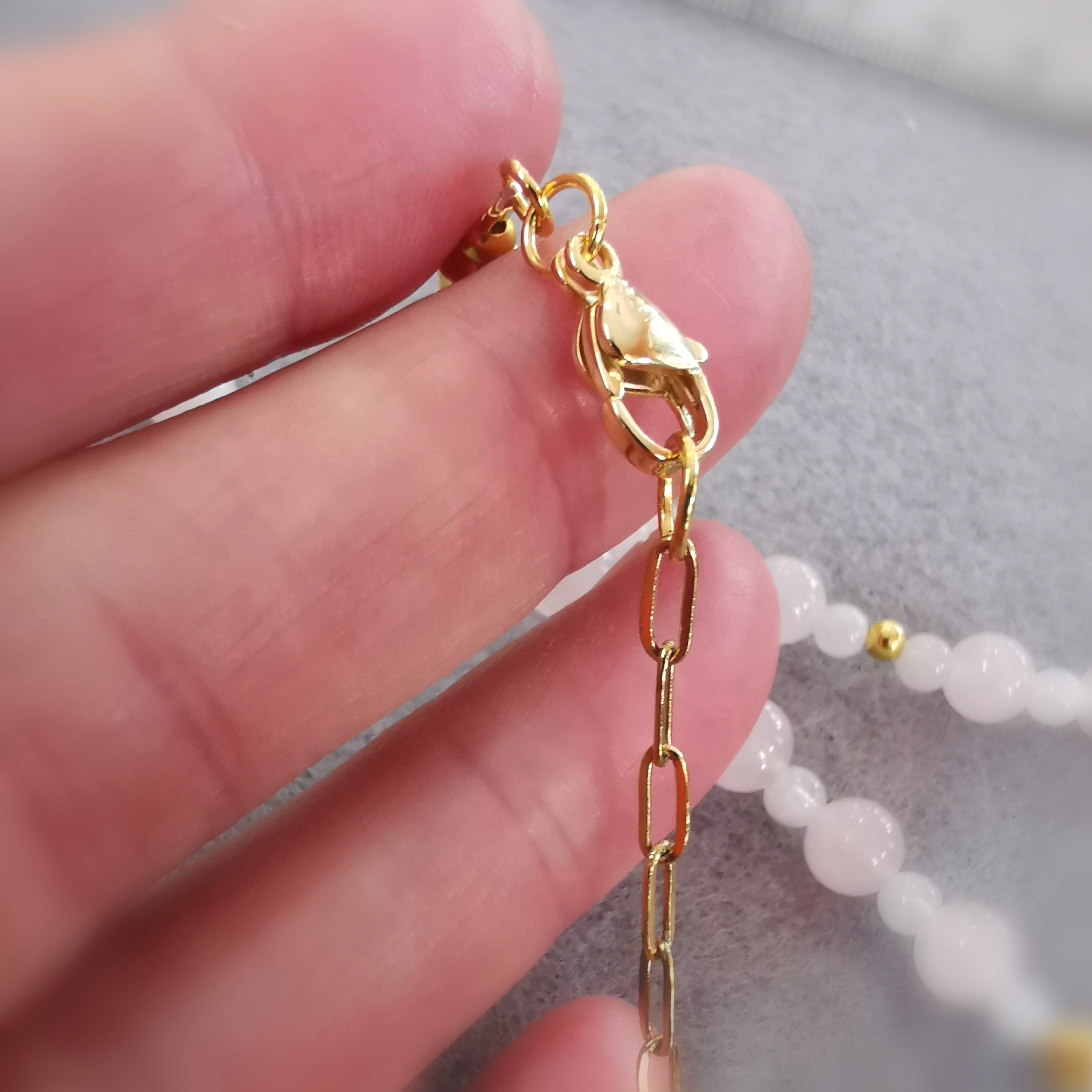 Mondstein & Rosenquarz Edelstein Kette Gold Edelstahl – für Liebe & heilende Kraft