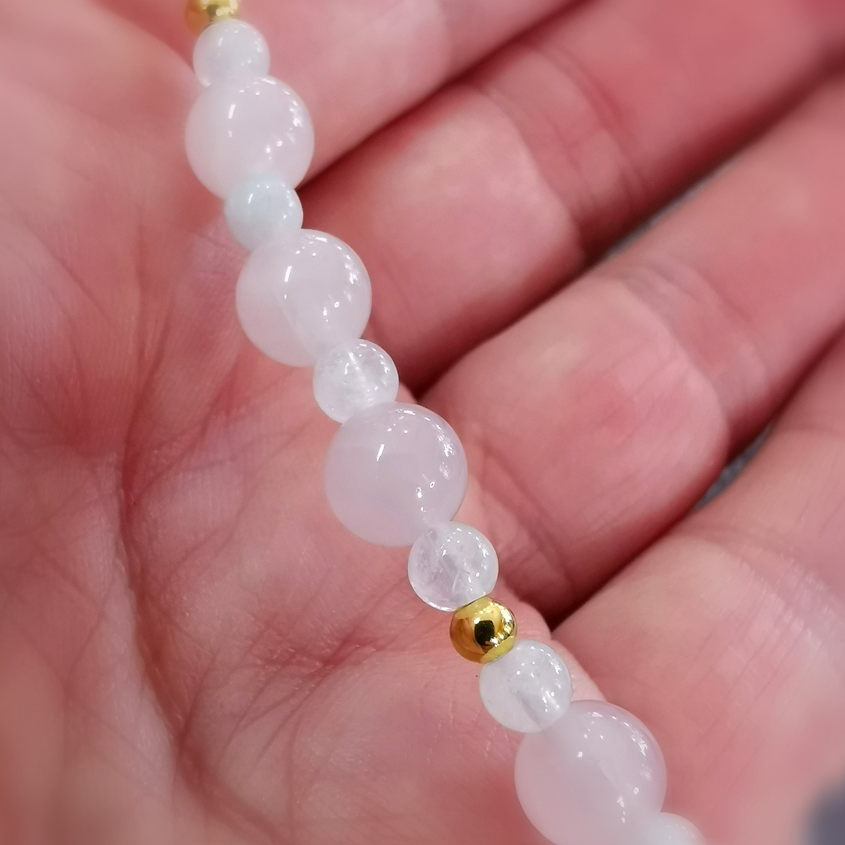 Mondstein & Rosenquarz Edelstein Kette Gold Edelstahl – für Liebe & heilende Kraft
