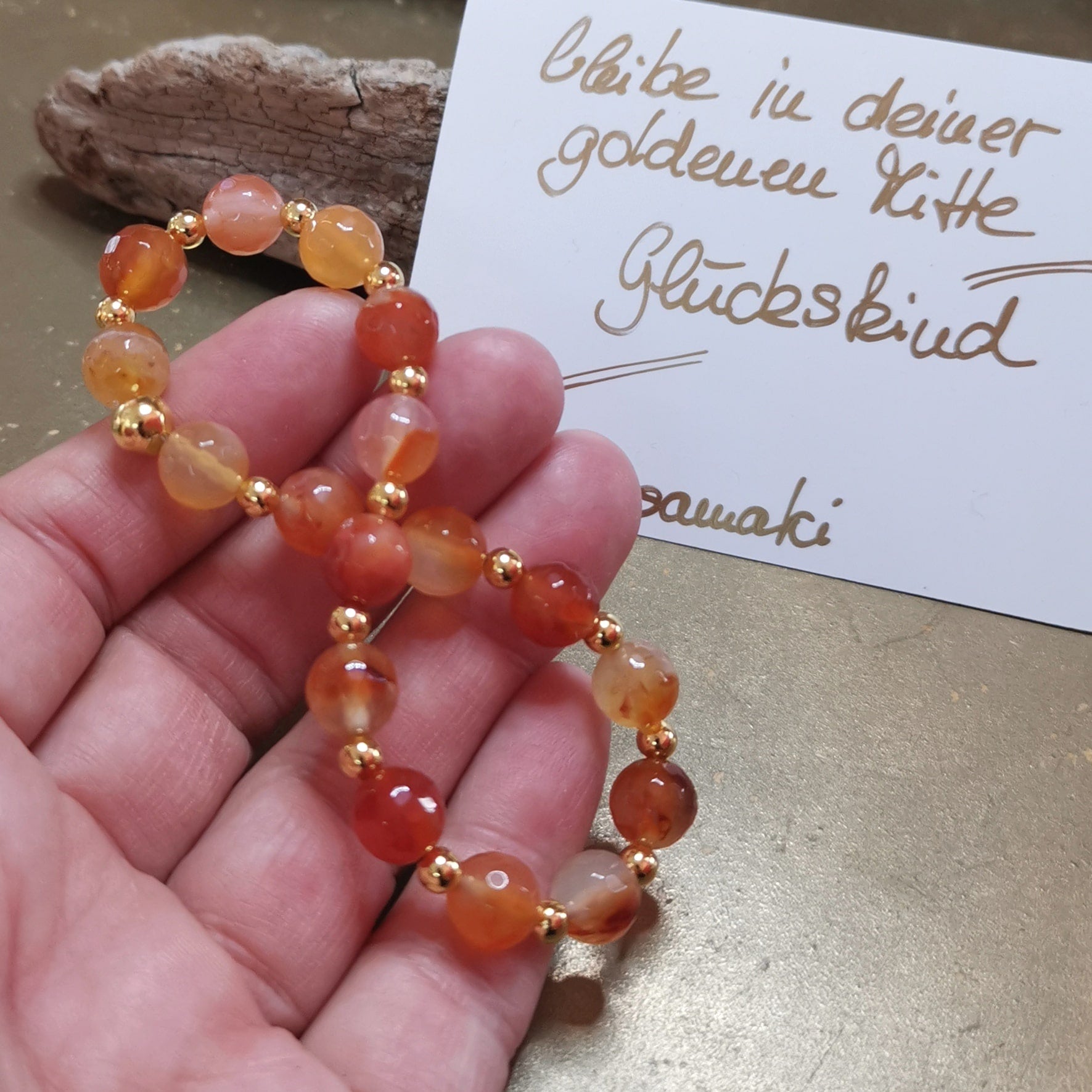Carneol Gold Edelstahl Yoga Karma Armband – bleibe in deine goldenen Mitte