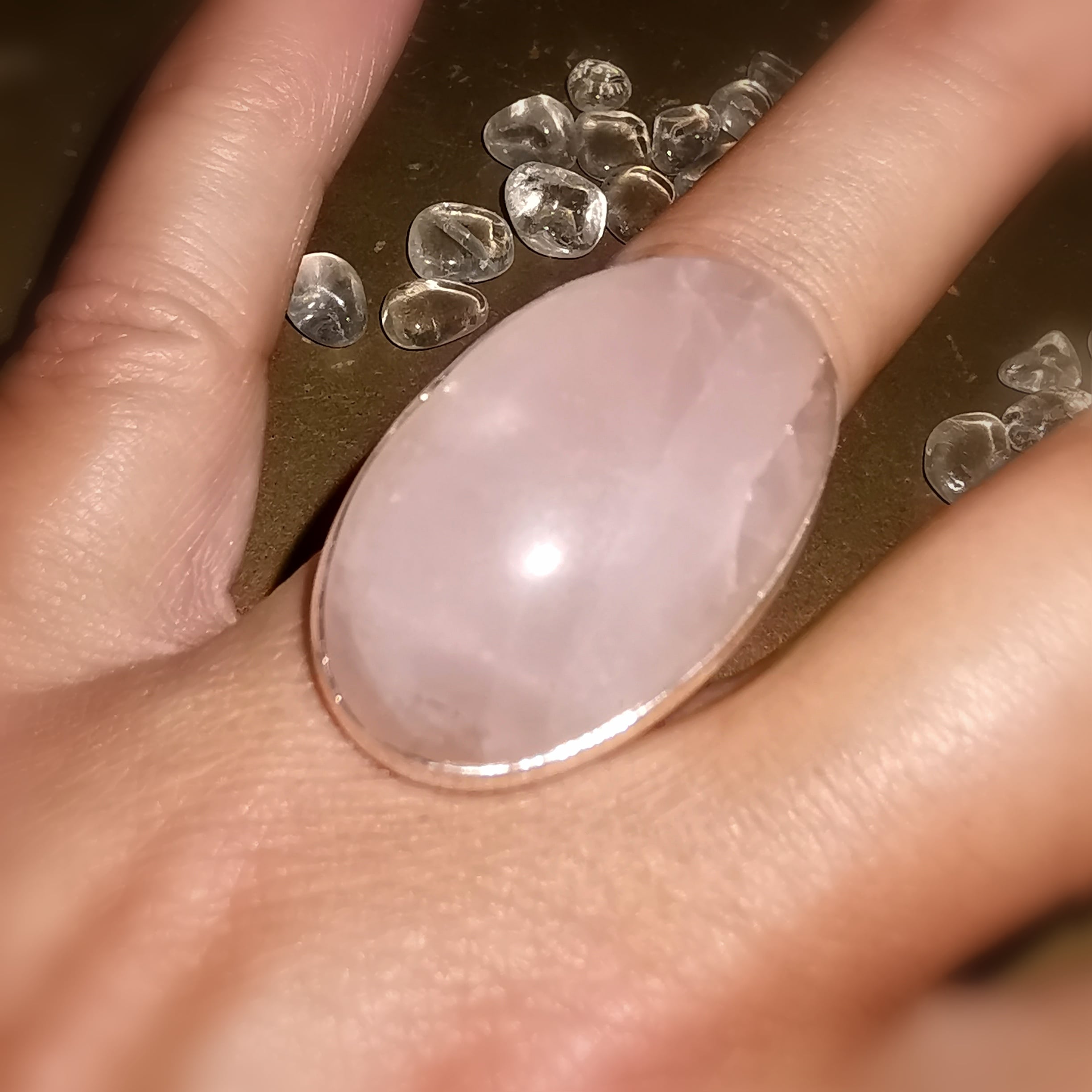 Rosenquarz Edelstein Sterlingsilber Ring – geweiht für Liebe & Herzöffnung