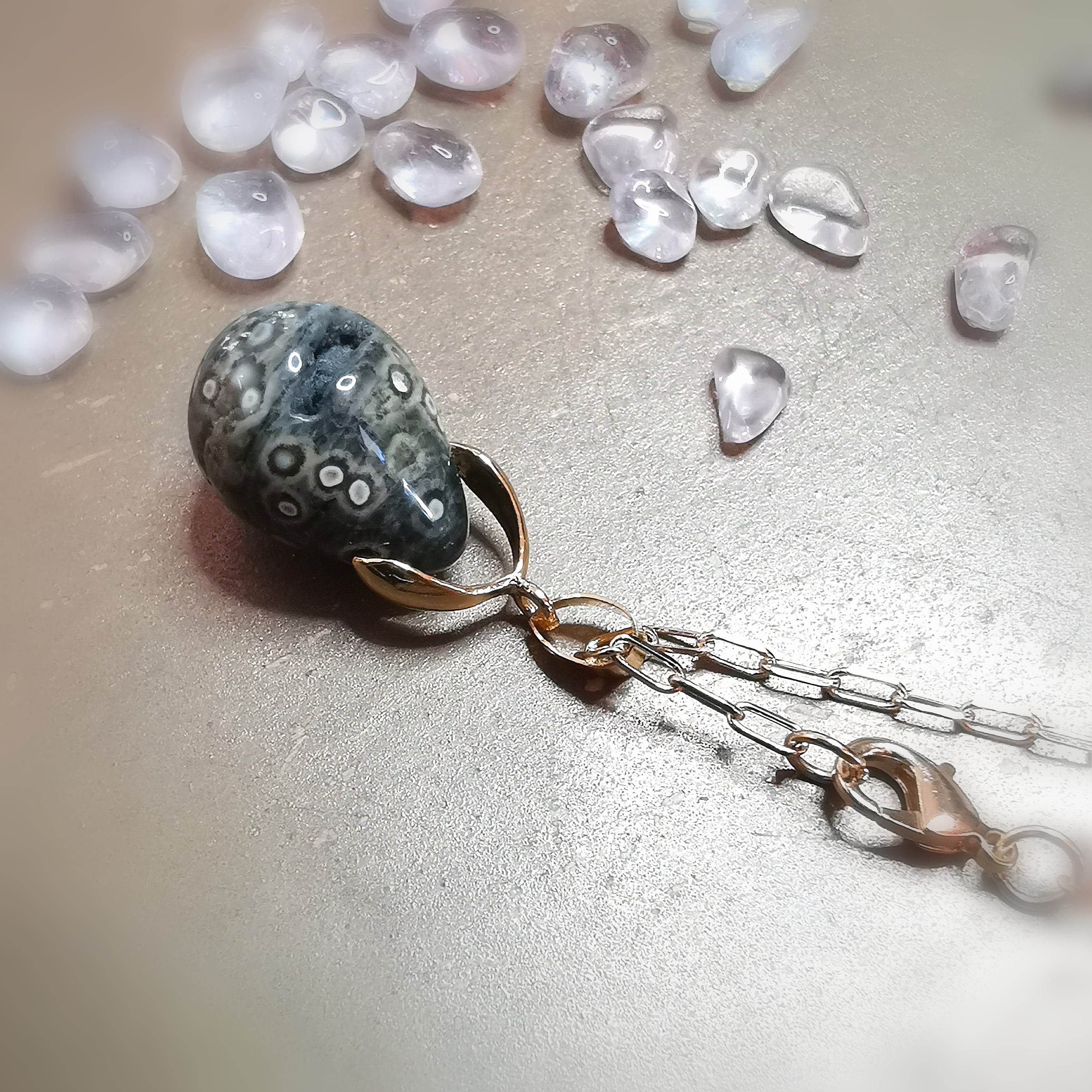 Ozeanjaspis Edelstein Kette Gold Edelstahl – Energie des Lebens