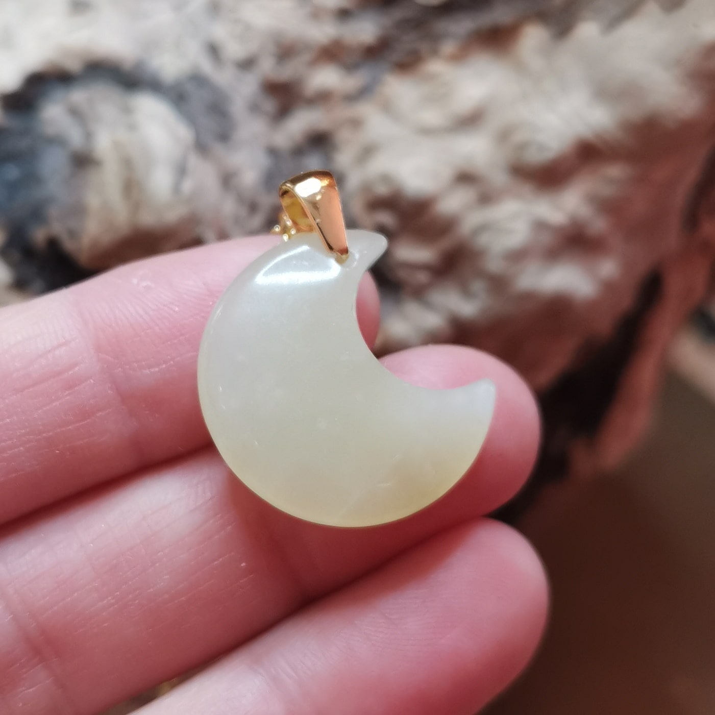 Jade Mond Edelstein Kette – Gold Edelstahl, für Harmonie & inneren Frieden