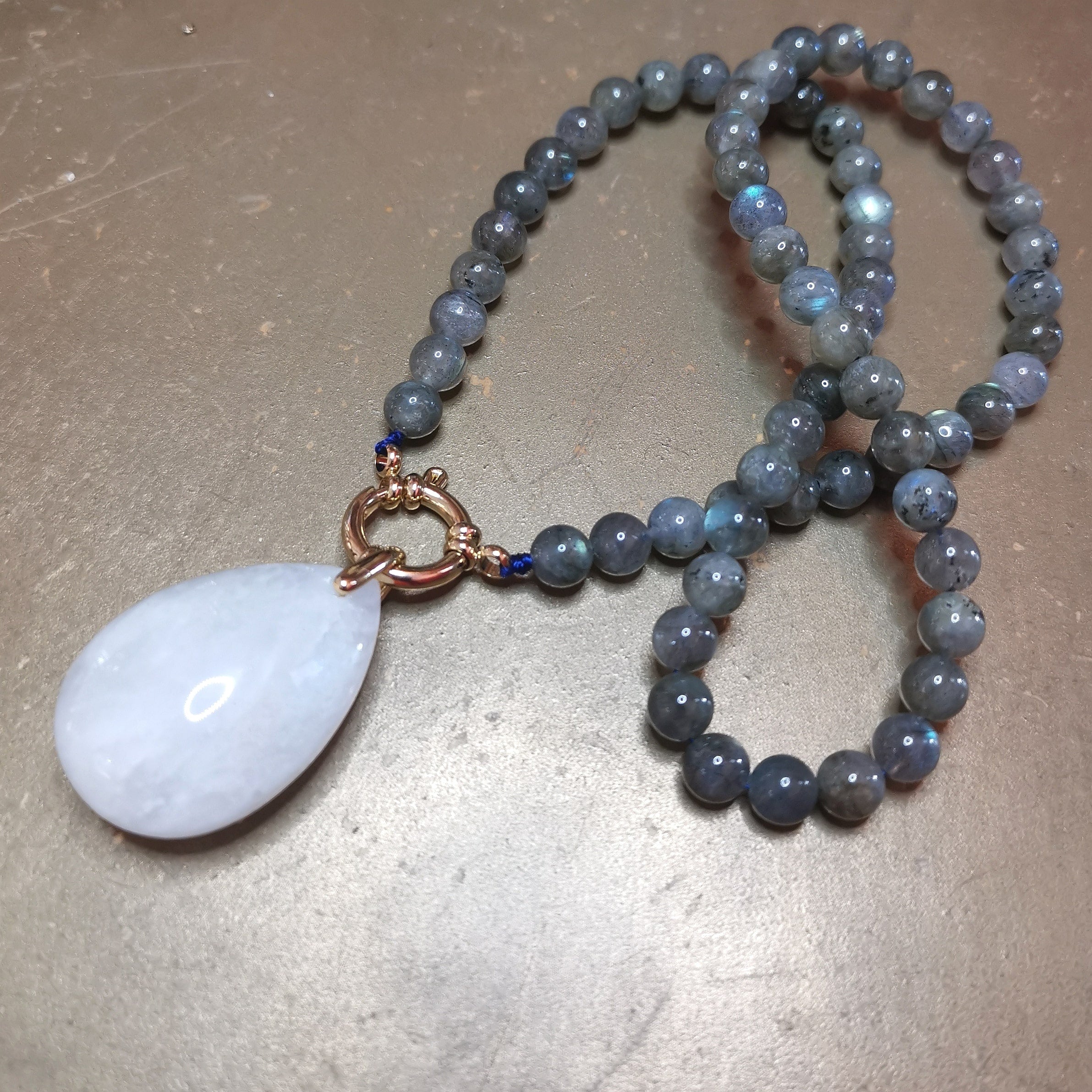 Mondstein & Labradorit Edelstein Kette – Gold Edelstahl, für Intuition & Harmonie