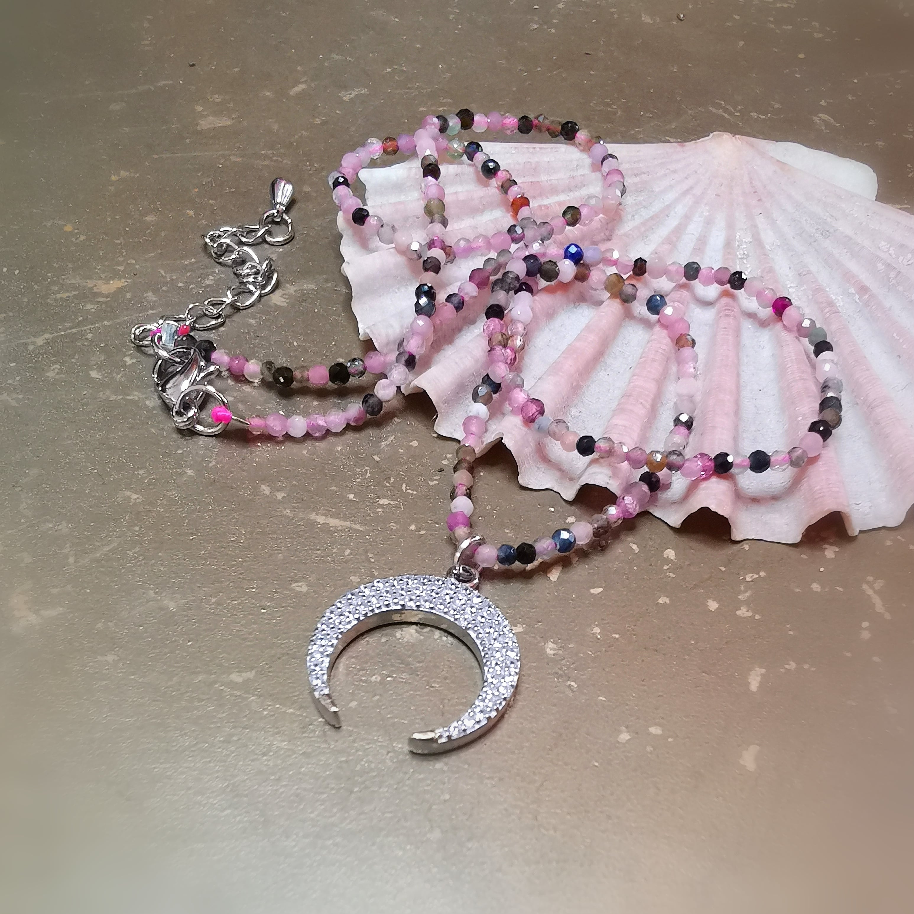 Mond & Turmalin Yoga Karma Edelstein Kette – geweiht für Intuition & Schutz