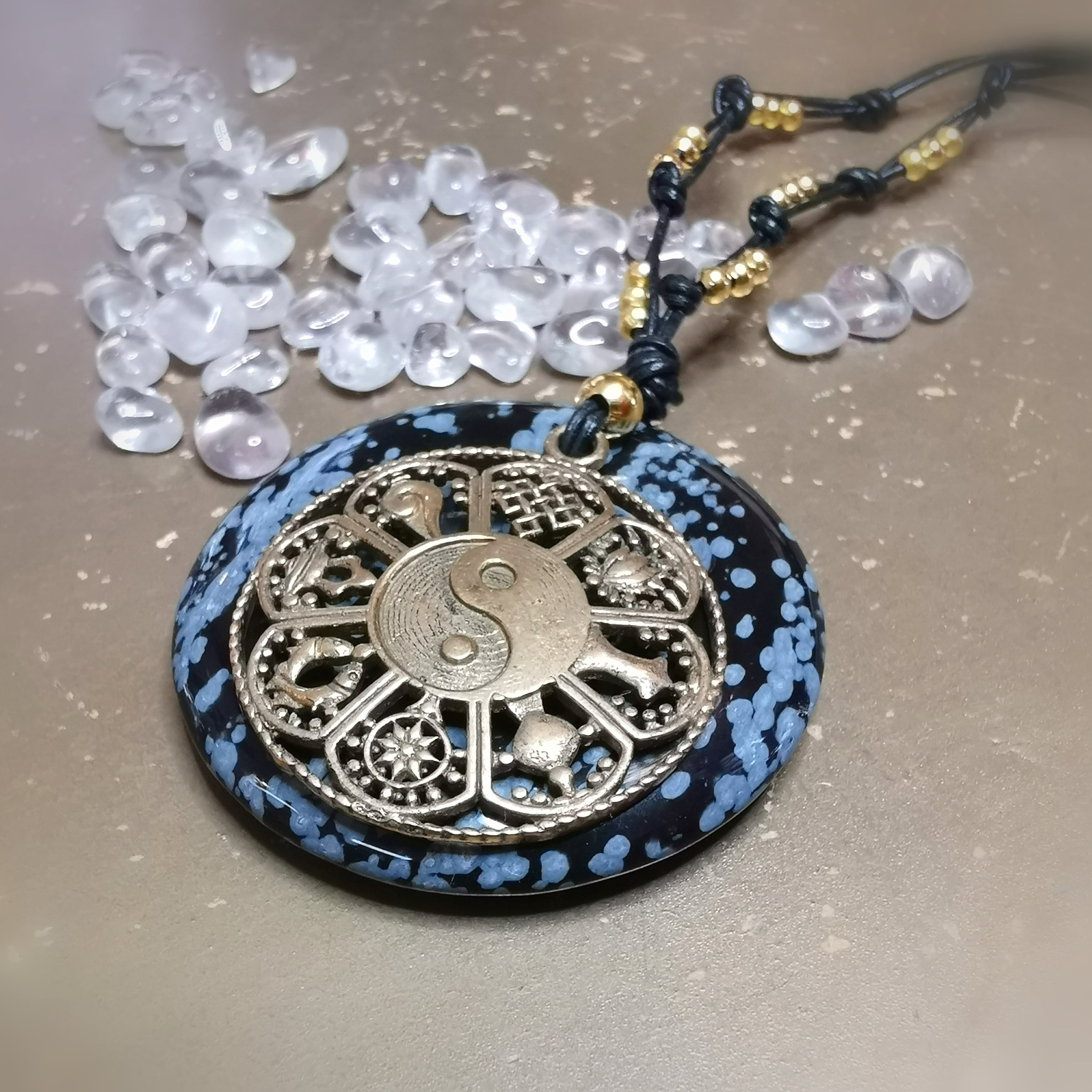 Schneeflocken Obsidian Yin Yang Karma Kette – geweiht für innere Balance
