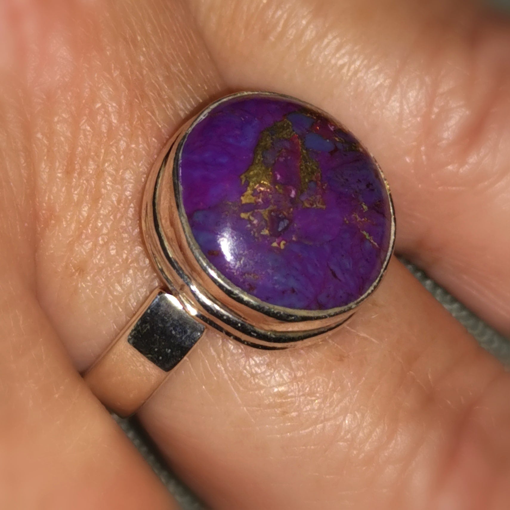 Türkis Lila & Gold Pyrit Edelstein Ring – für Schutz, Klarheit & spirituelle Wandlung