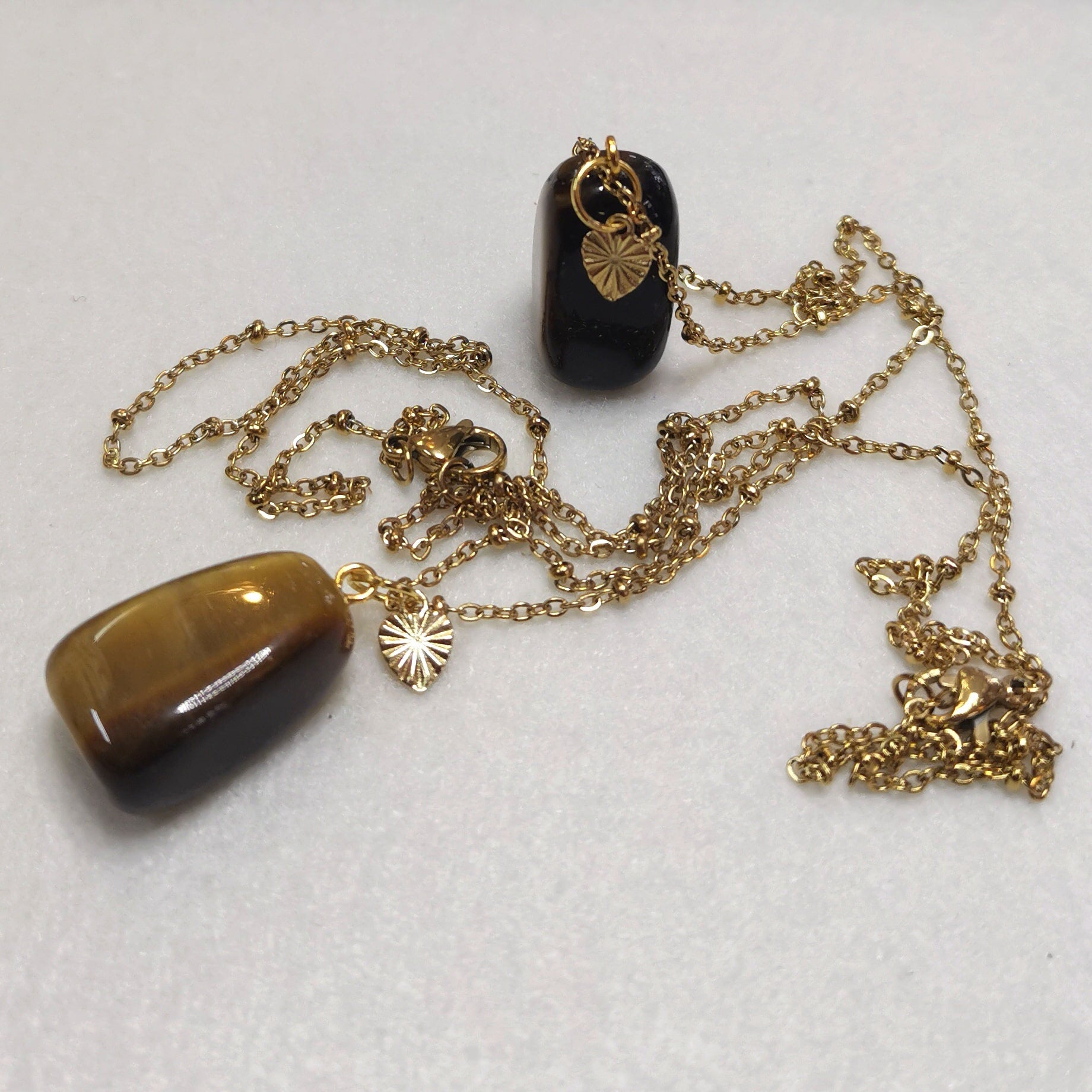 Tigerauge Herz Karma Edelstein Kette – Gold Edelstahl · Mut, Schutz & innere Stärke