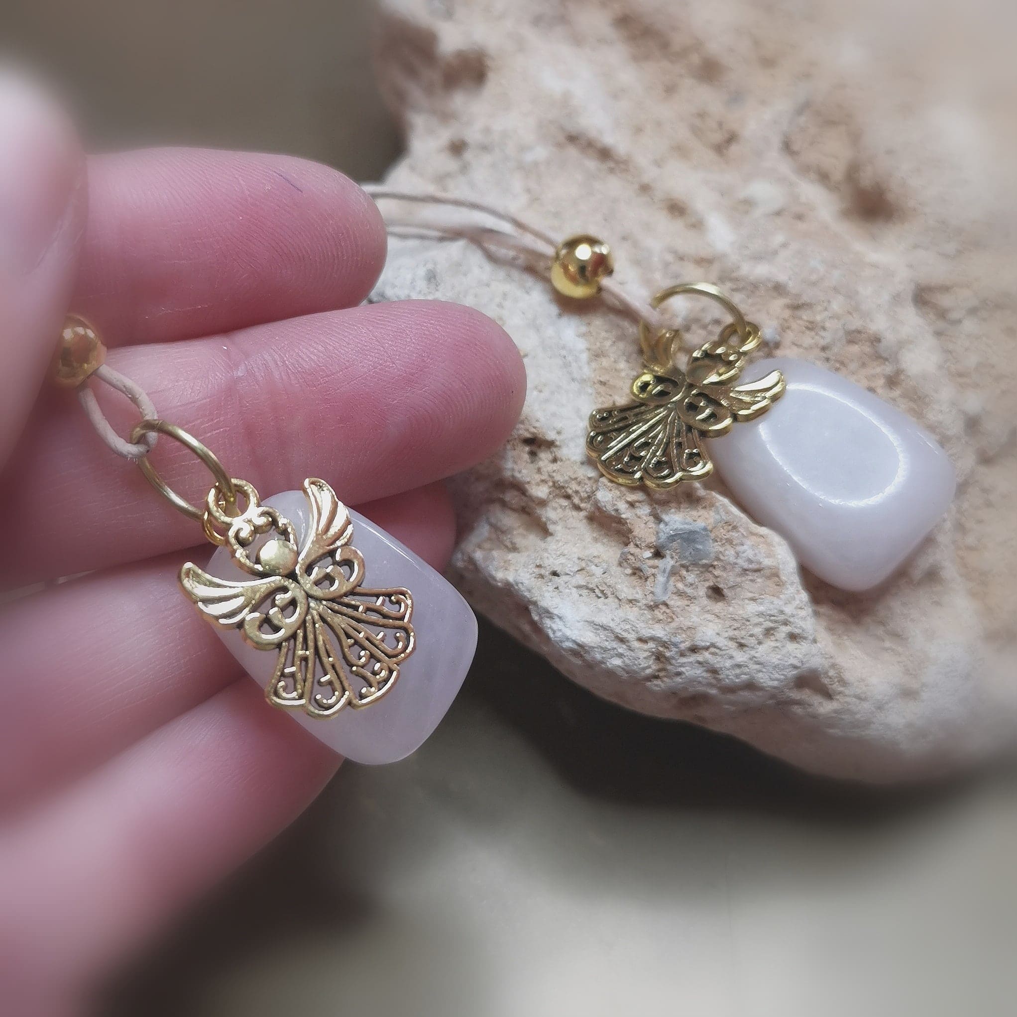 Engel Karma Herzchakra Rosenquarz Leder Kette · geweiht für Liebe, Trost & Herzheilung