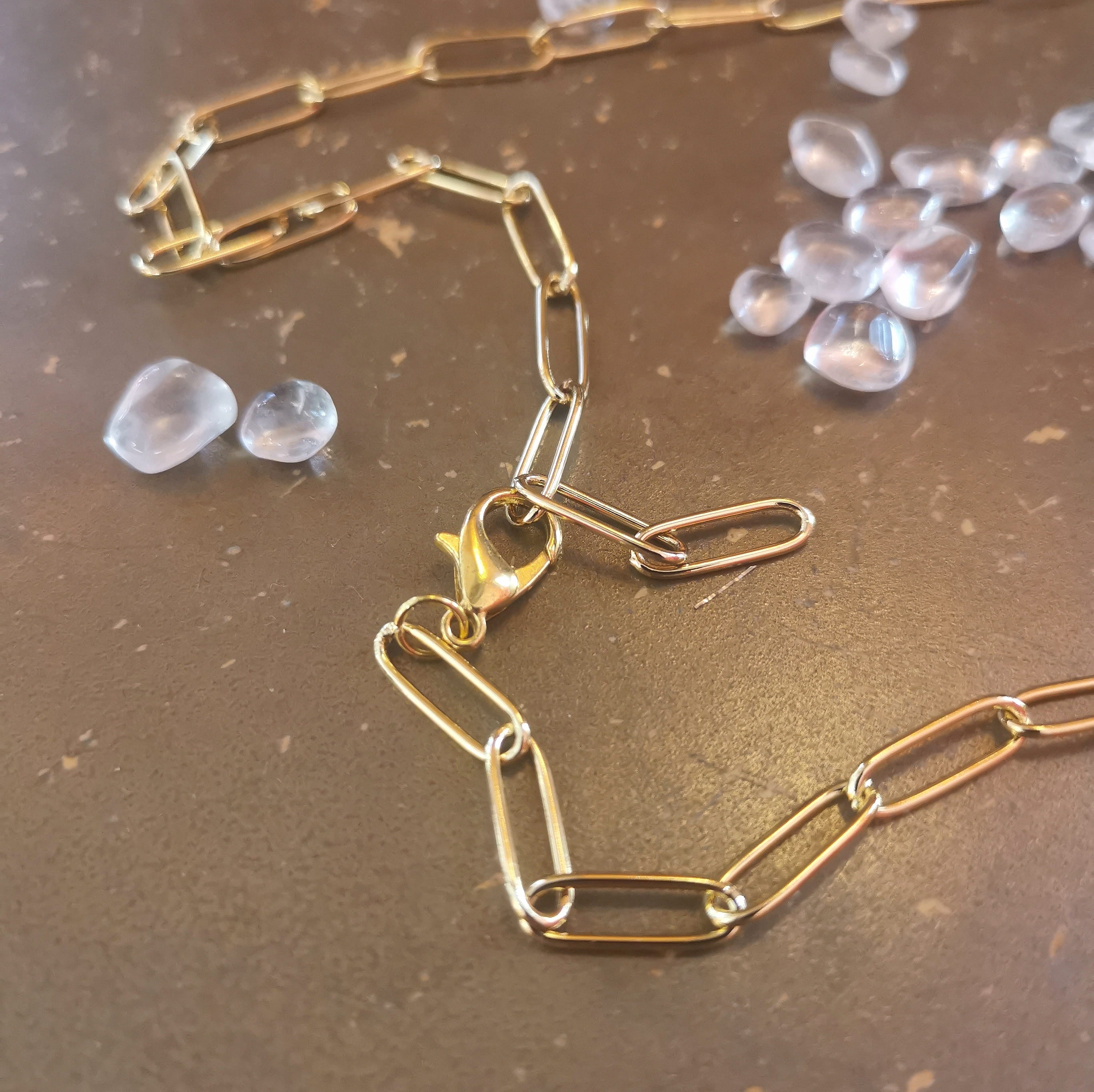 Gold Edelstahl Rosenquarz Edelstein Karma Yoga Kette XL – geweiht für Liebe zum Sein