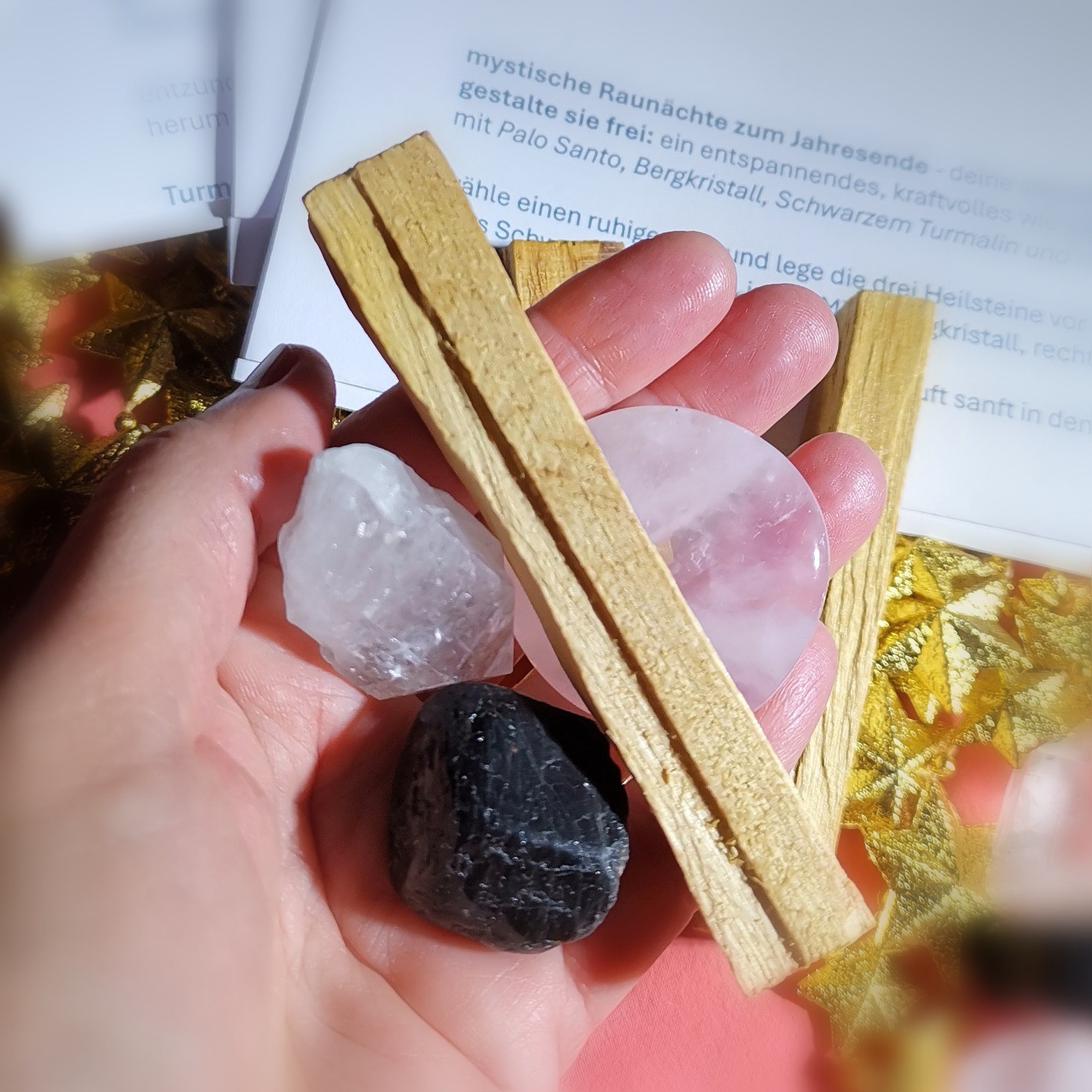 Raunacht-Aktiv-Päckchen geweiht · Bergkristall, Turmalin & Rosenquarz