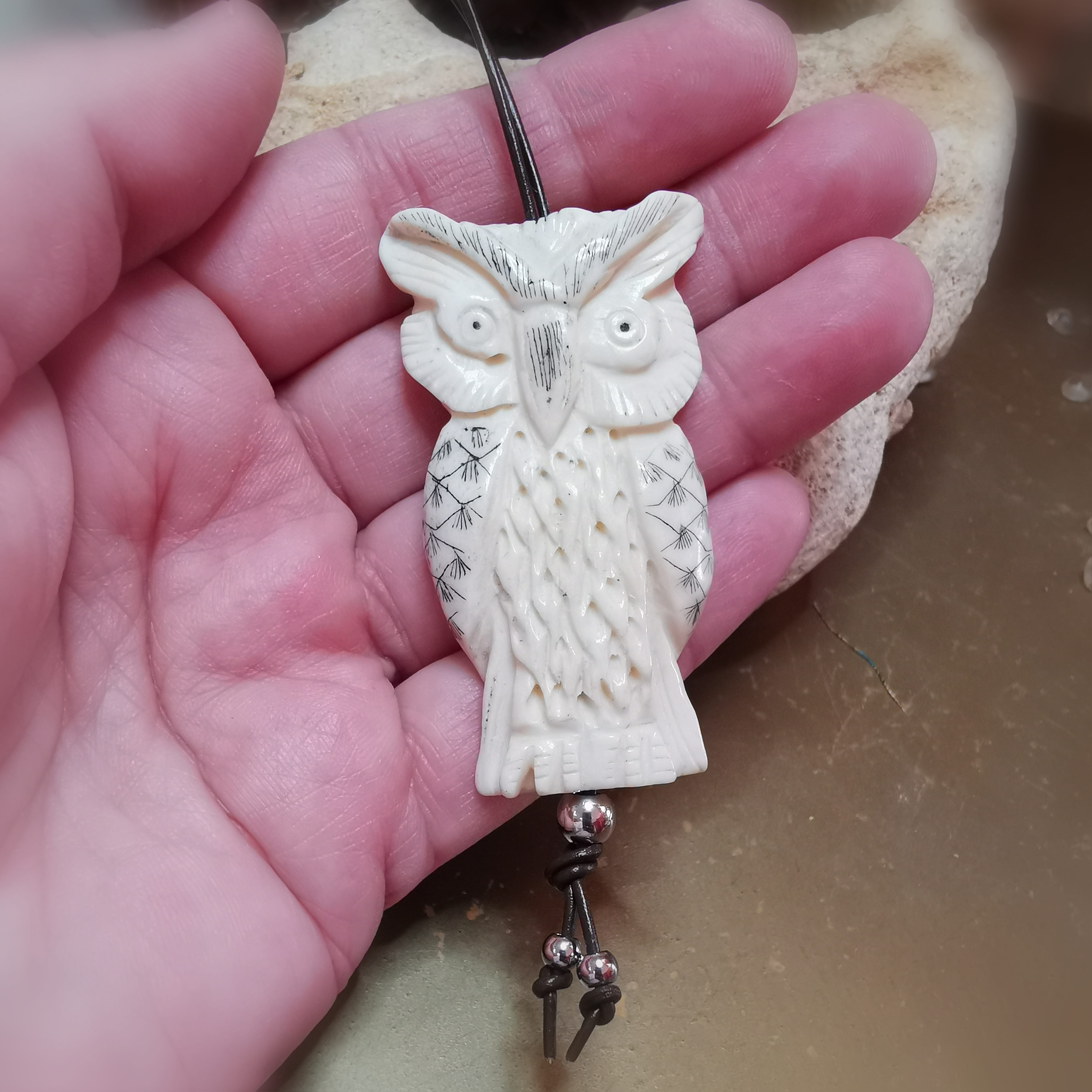 Eule Krafttier Karma Kette XL – geweiht für tiefes Wissen, Intuition & Urvertrauen