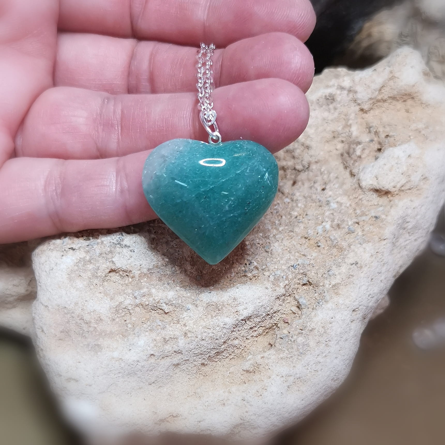 Amazonite gemstone heart karma necklace – consecrated for inner harmony “be yourself”