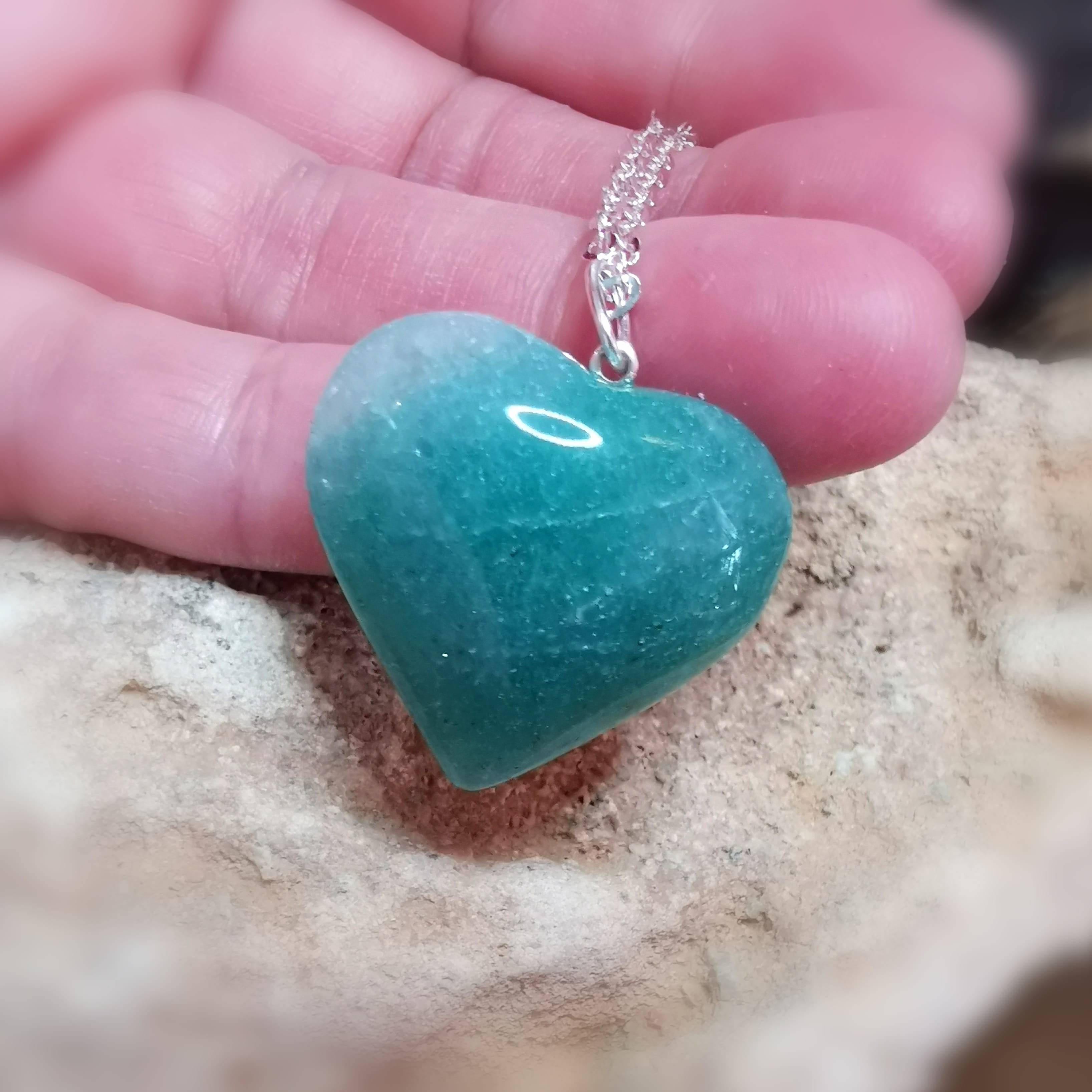 Amazonit Edelstein Herz Karma Kette – geweiht innere Harmonie „sei du selbst“