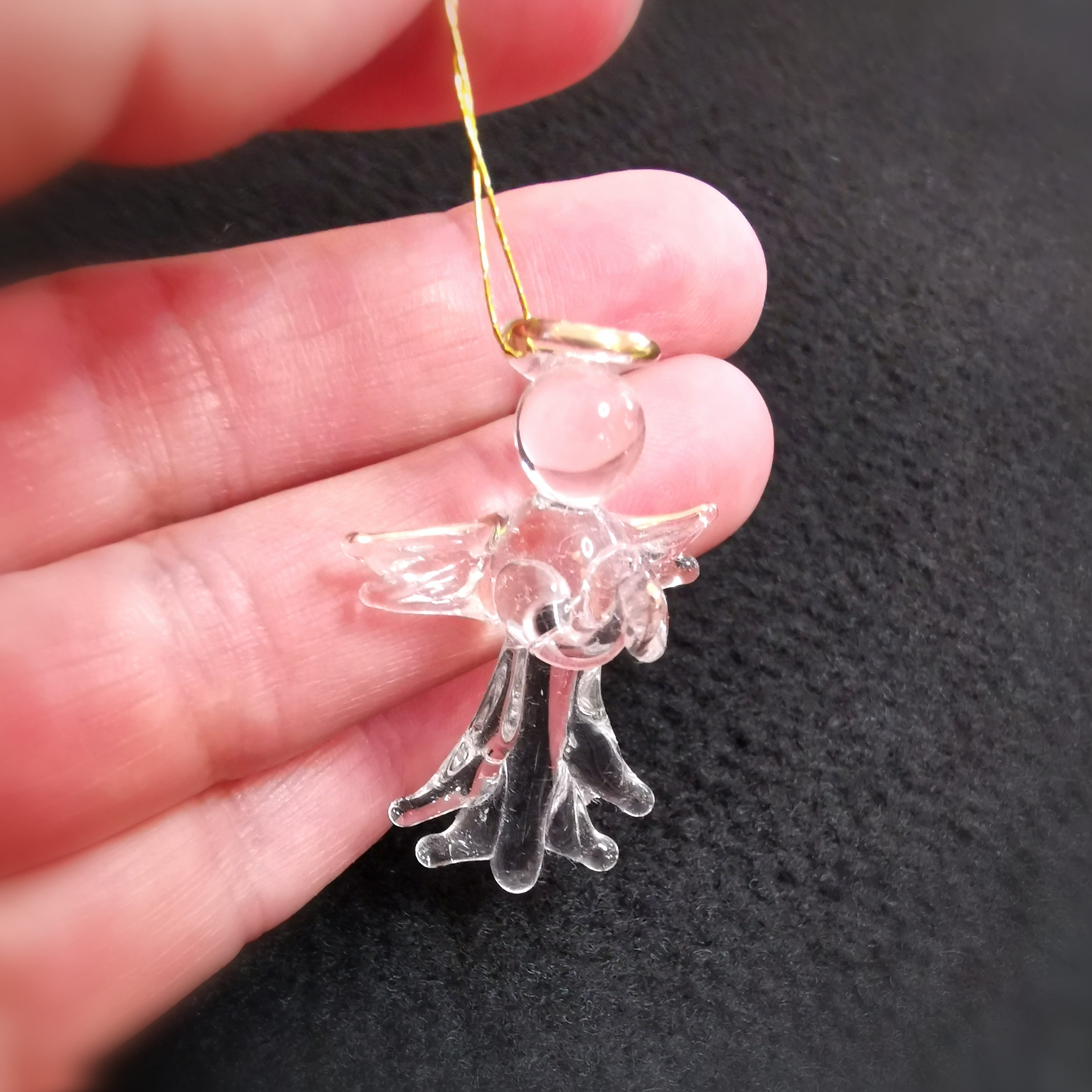 Engel Deko Anhänger transparent Gold – geweiht für Liebe, Gesundheit, Glück & Schutz