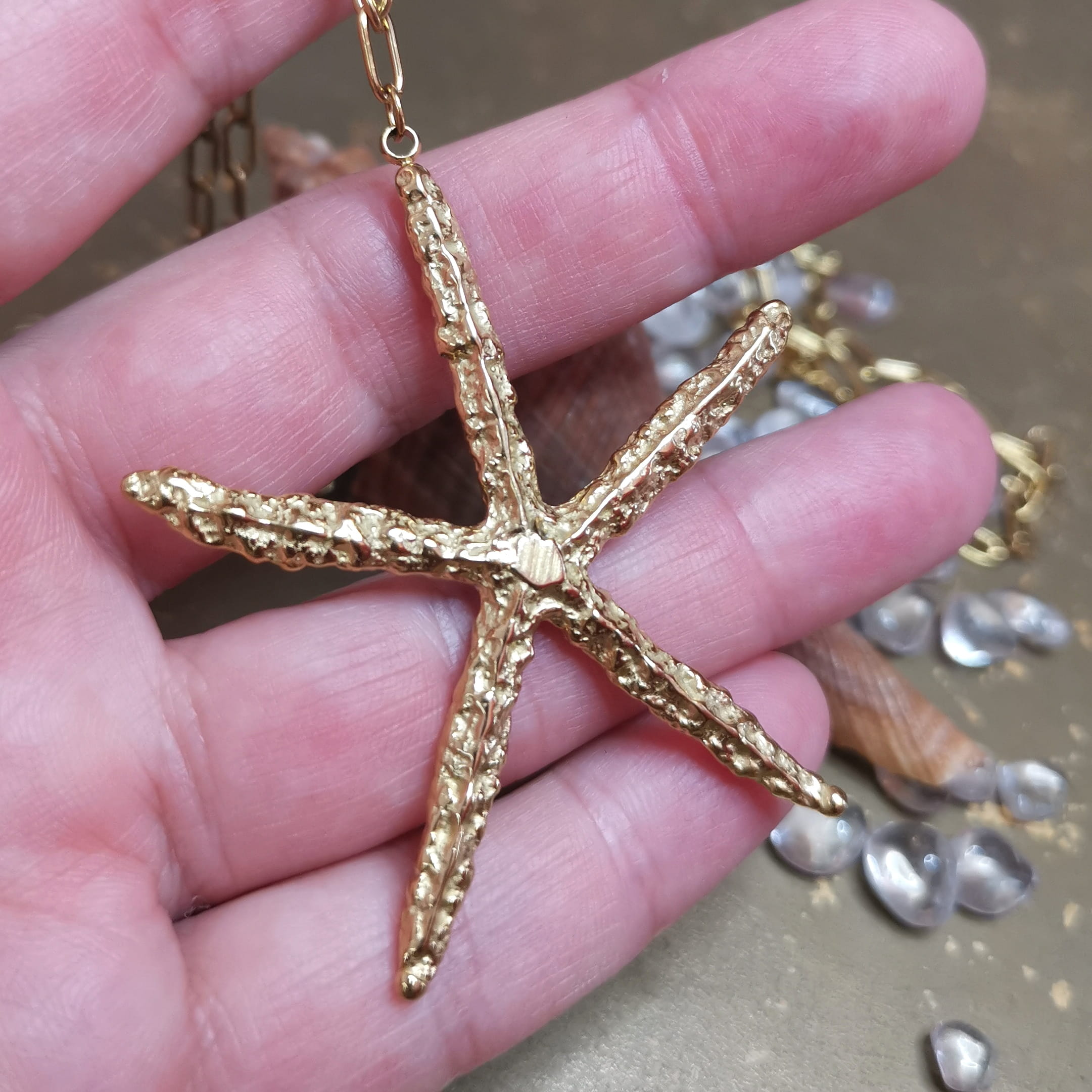 Gold Seestern XL Boho Kette – geweiht für Lebensfreude, Freiheit & Meeresenergie