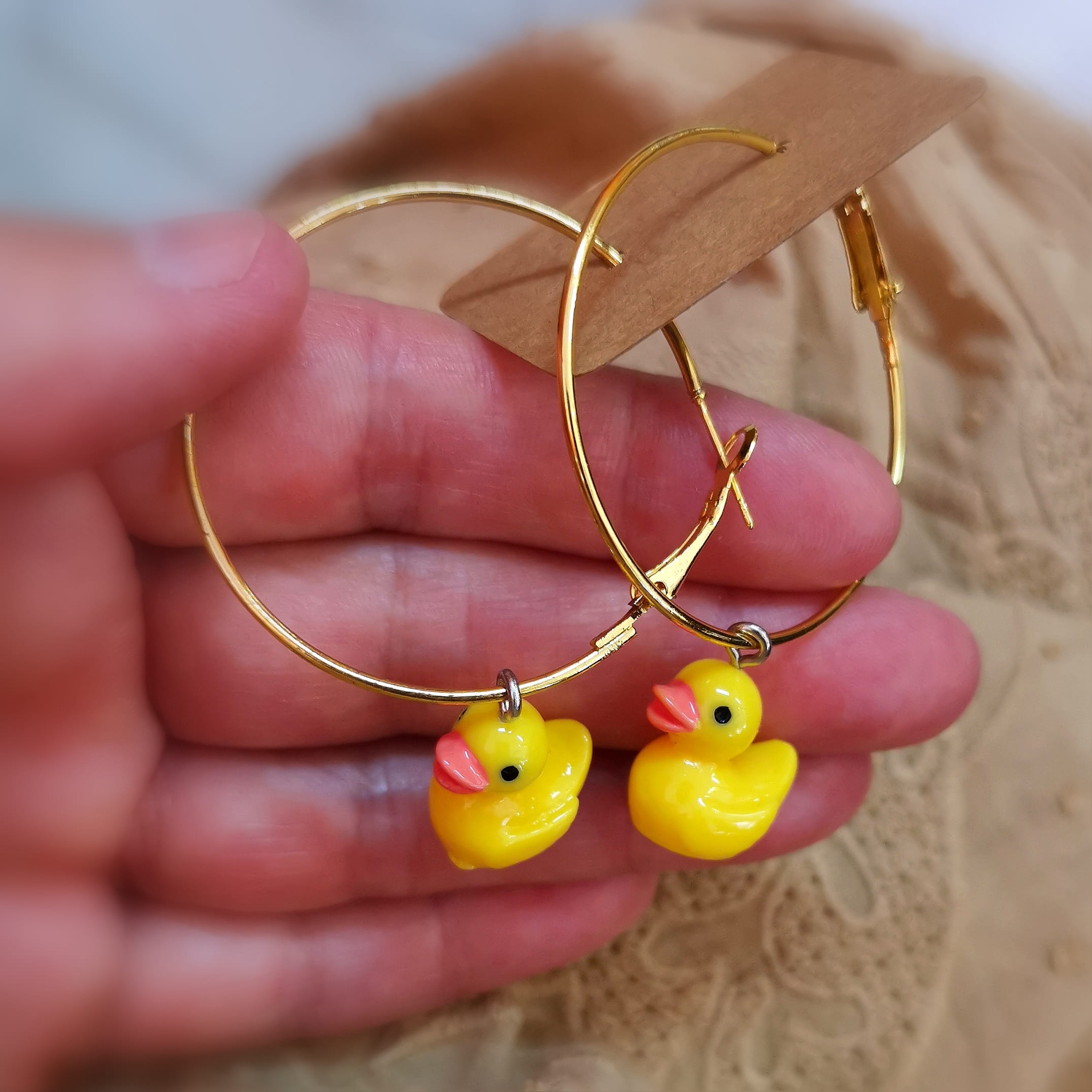 Enten Creolen Gold Edelstahl – Gute Laune Statement Ohrringe