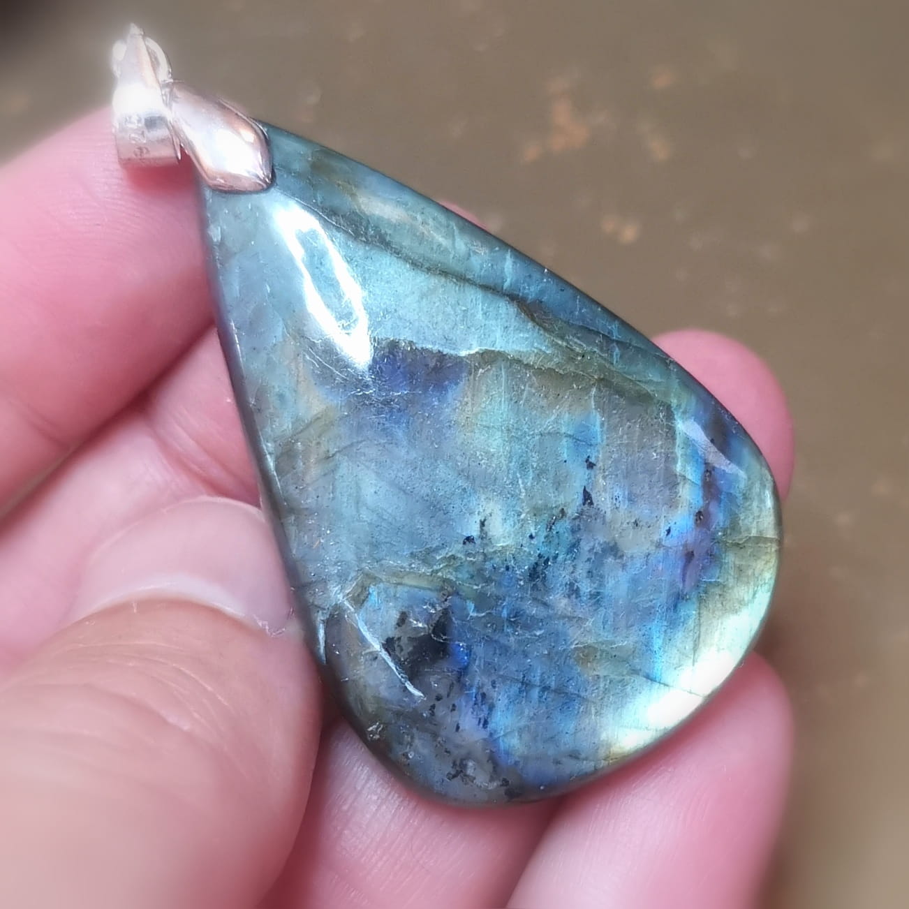 Labradorit Mondstein AA Qualität Karma Anhänger XL – Sterlingsilber, Harmonie & Intuition