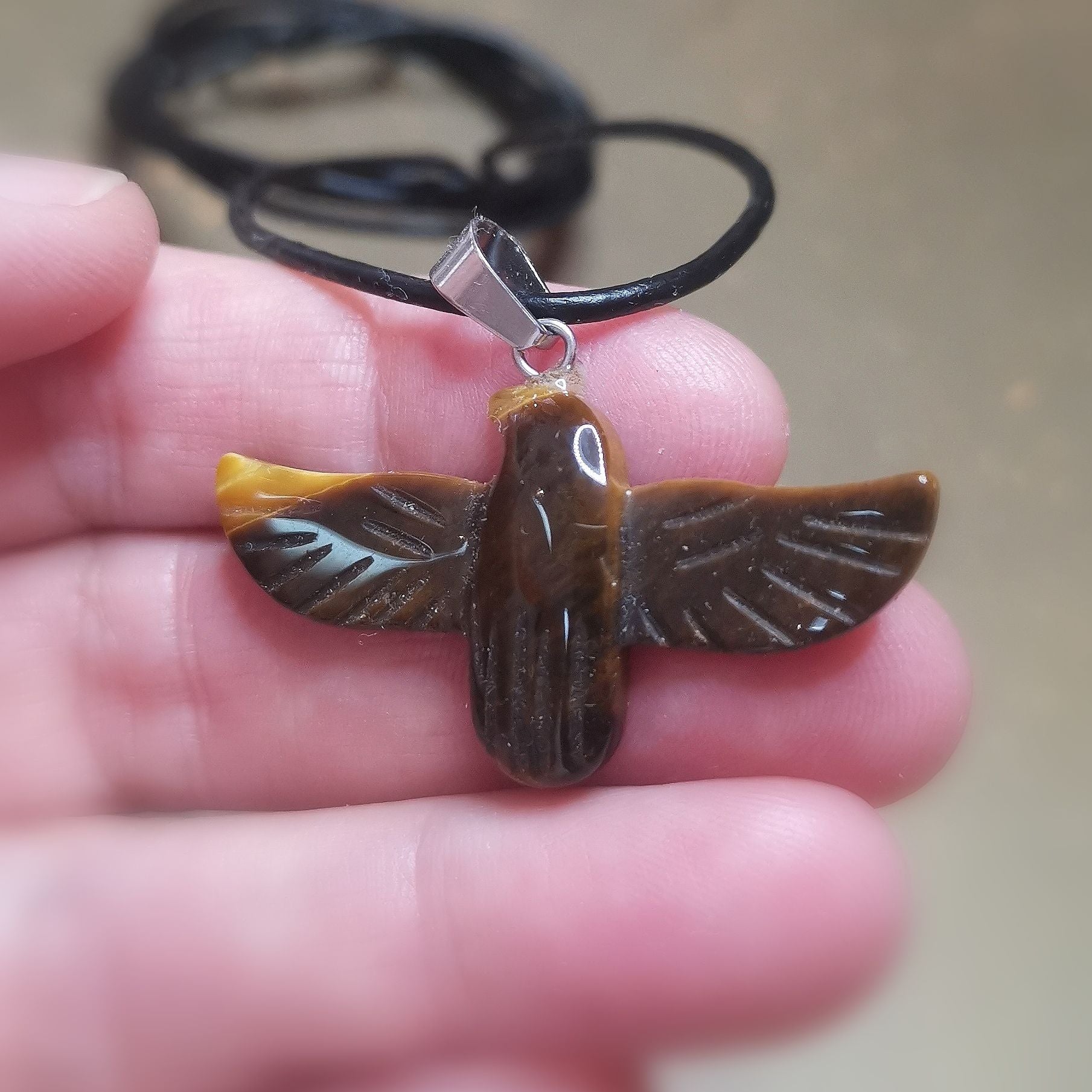 Adler Tigerauge Edelstein Leder Kette – Krafttier, Mut, Stärke & Weitblick