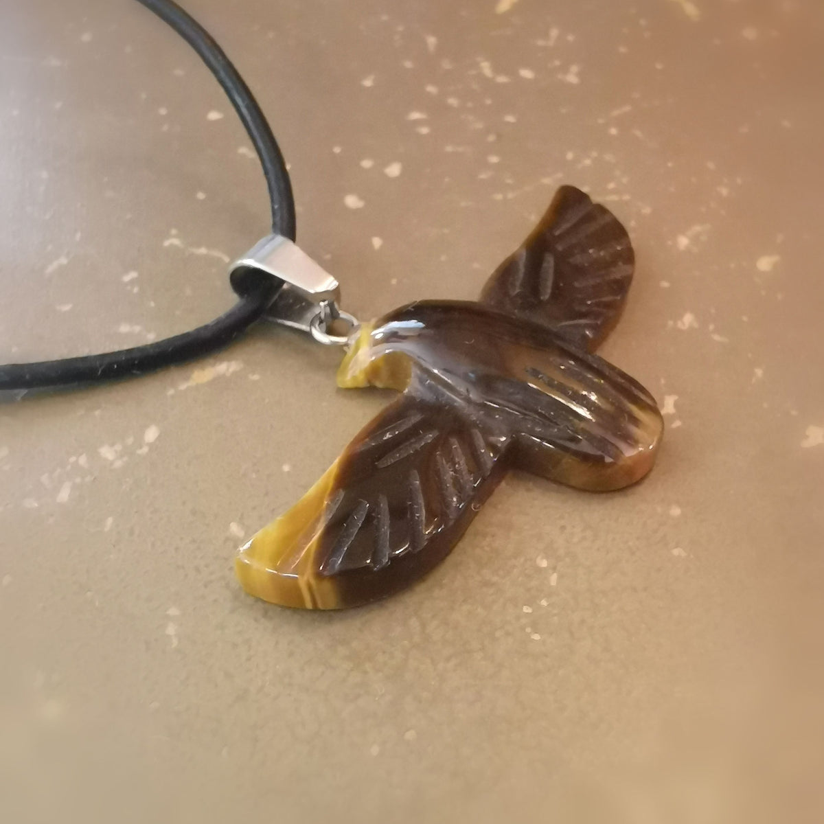 Adler Tigerauge Edelstein Leder Kette – Krafttier, Mut, Stärke & Weitblick