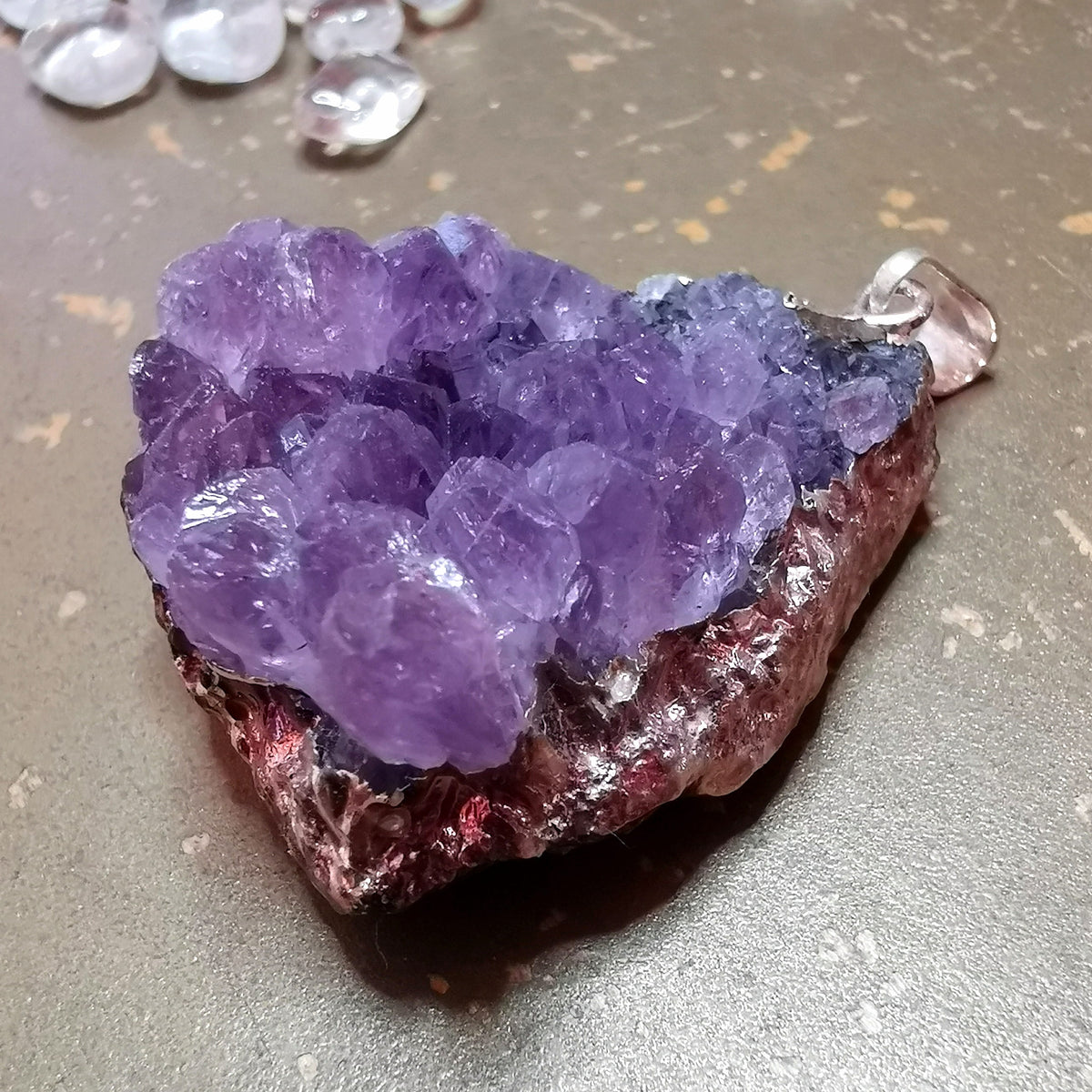 Amethyst Druse Anhänger XL – Kristall Edelstein electroplated & geweiht