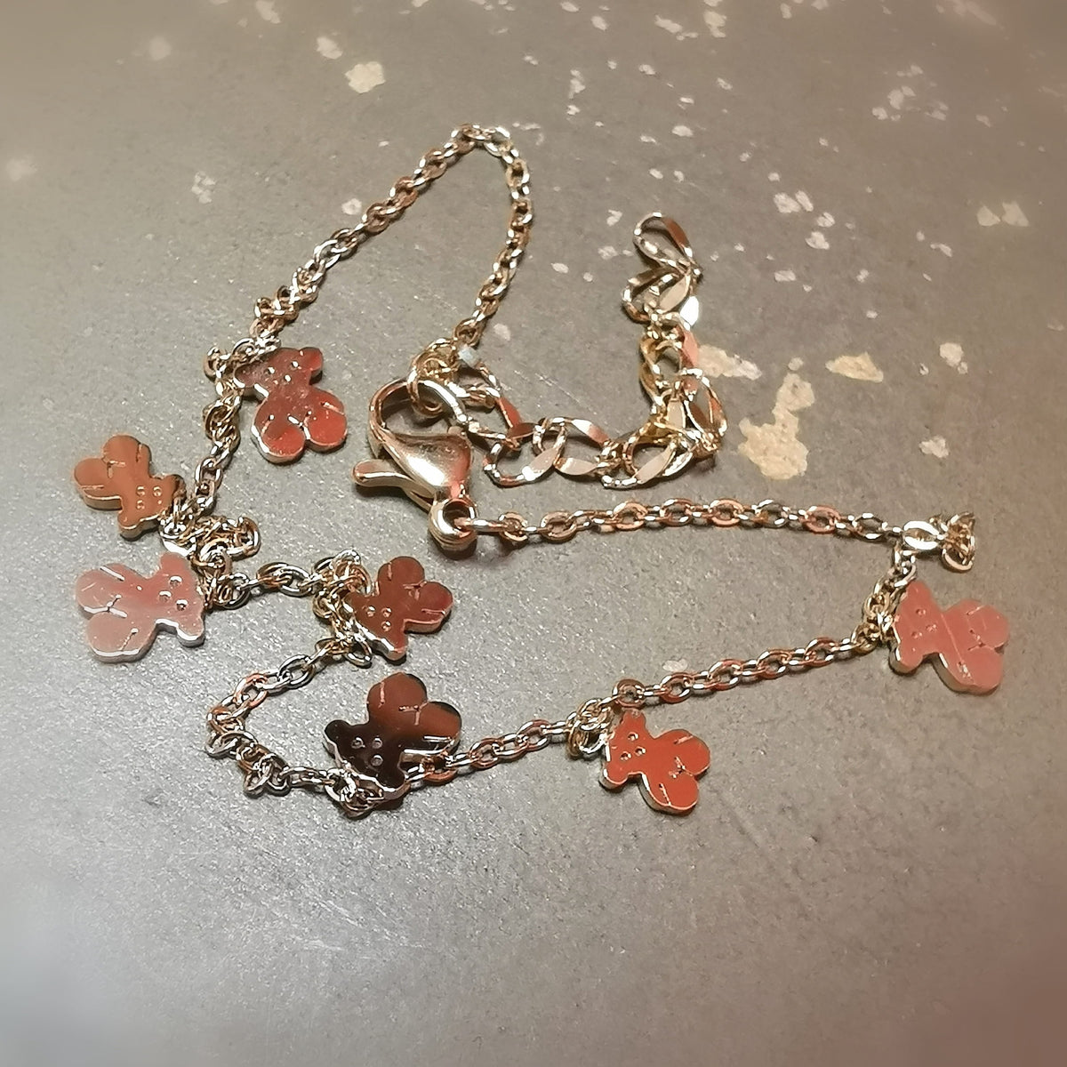 Glücksbärchen Fußkettchen & Armband Gold Edelstahl – Freude, Glück & Lebenslust