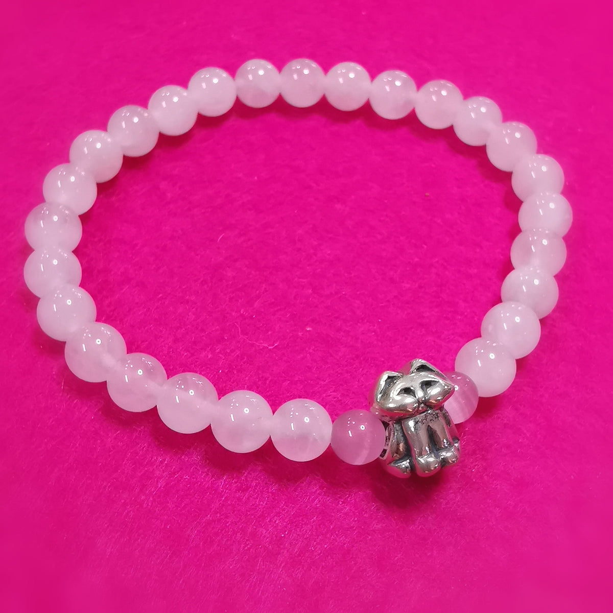 Katze Rosenquarz Karma Edelstein Armband – Schmusekatze, Liebe & Geborgenheit