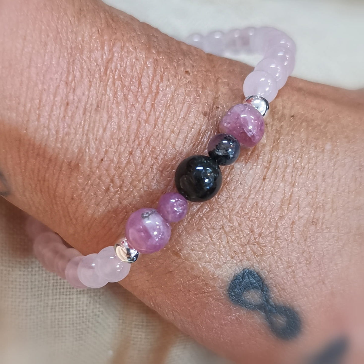 Rosenquarz AA Turmalin Karma Armband XL – Liebe, Schutz & Vertrauen