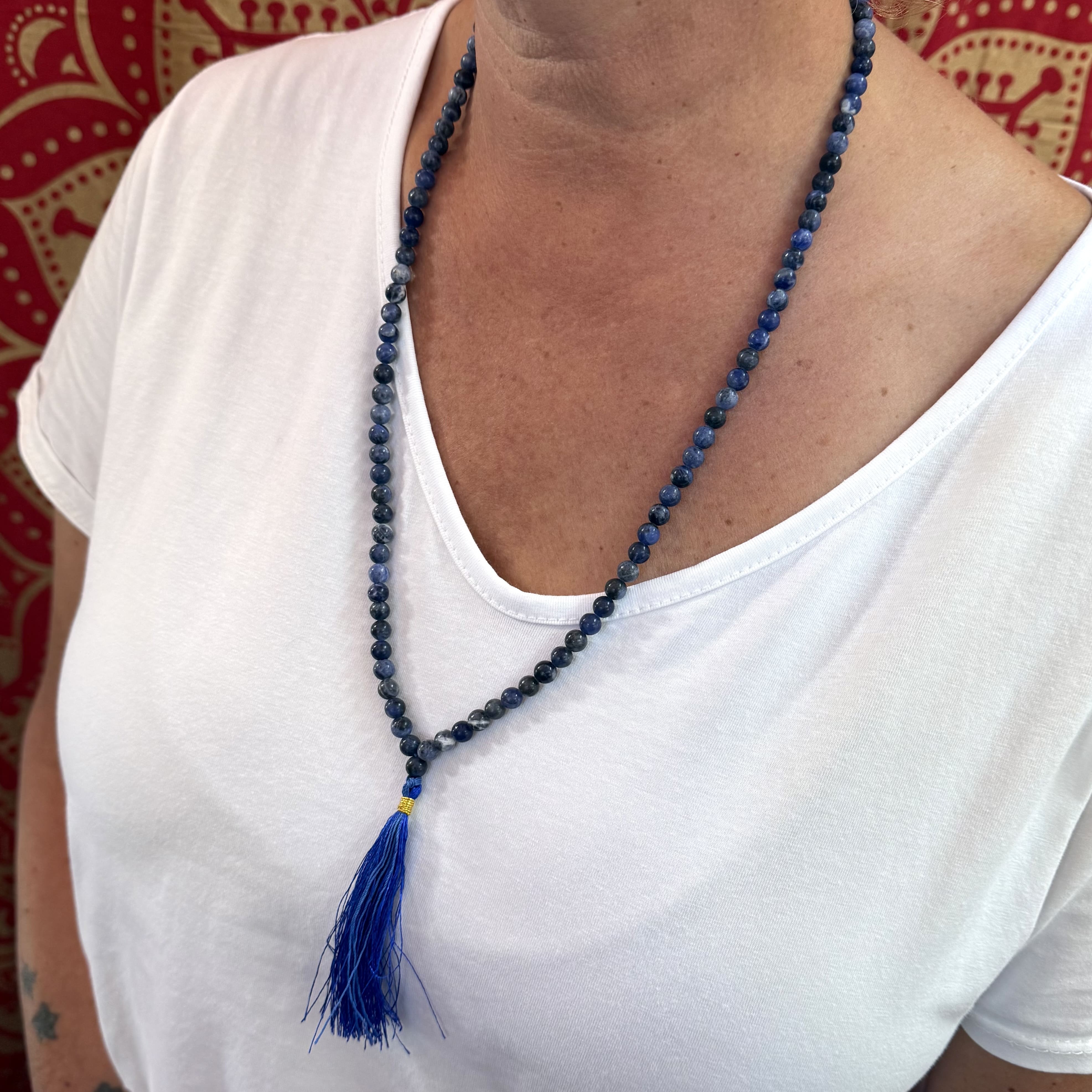 Sodalith Mala Edelstein Heilstein Gebetskette 108 Perlen Heilung blau, emotionales Gleichgewicht