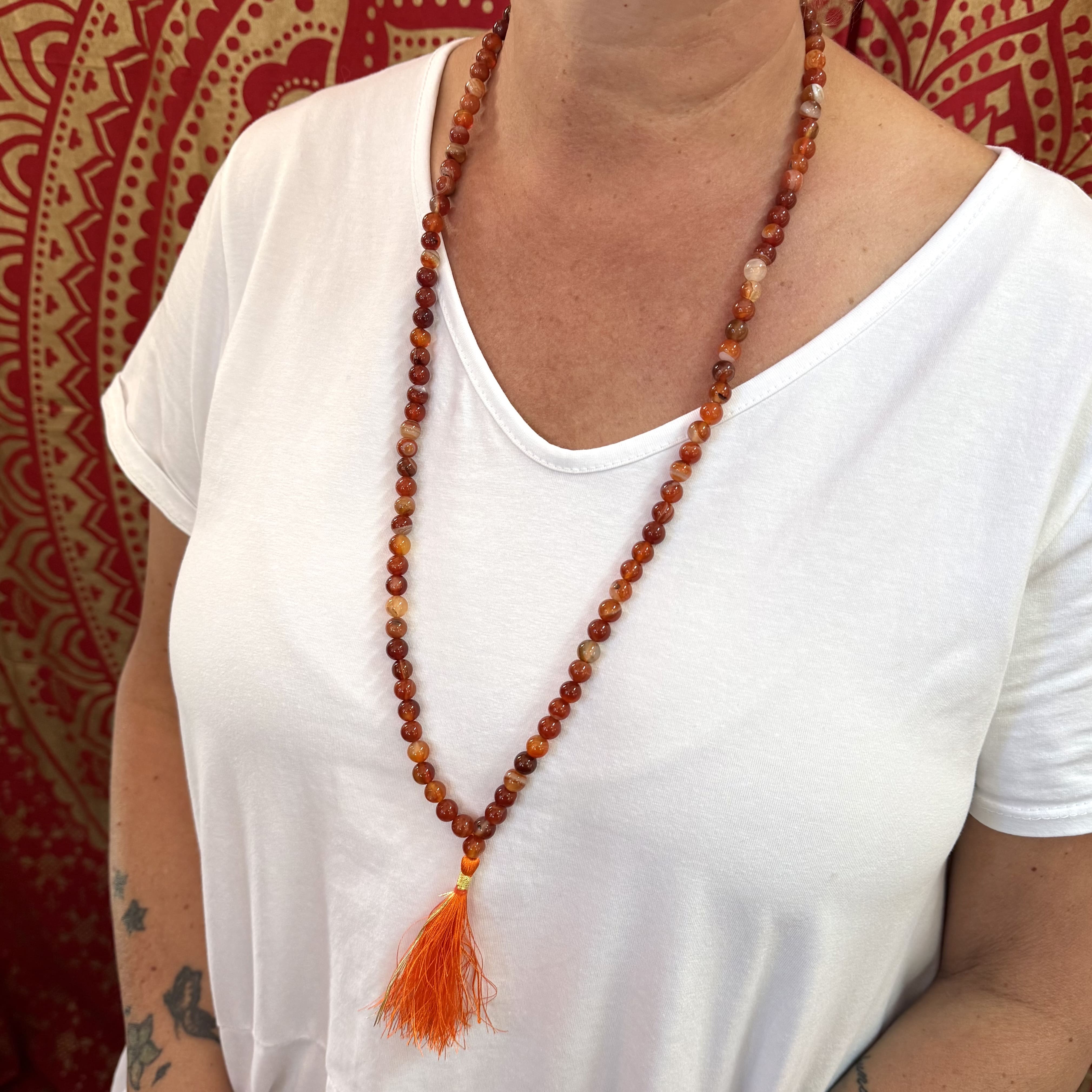 Carneol Mala Edelstein Heilstein Gebetskette 108 Perlen Heilung orange, Lebensenergie