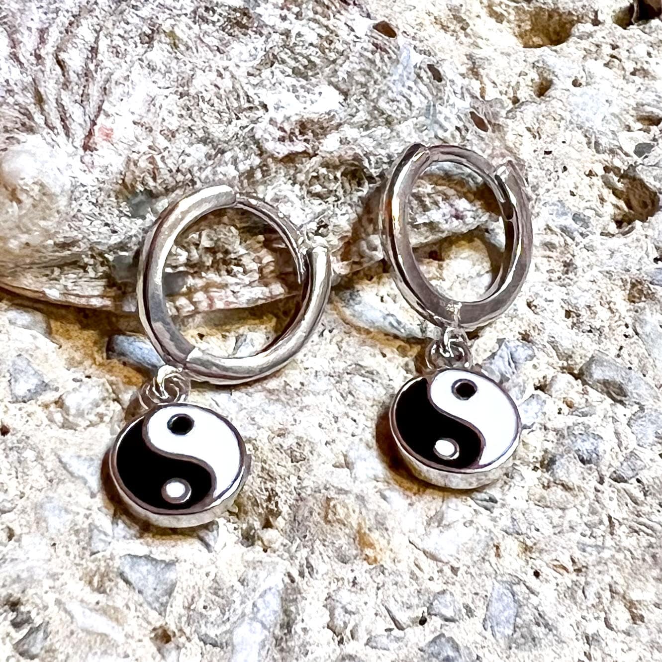 Yin Yang Perlmutt Ohrringe Creolen Sterlingsilber - innere Harmonie