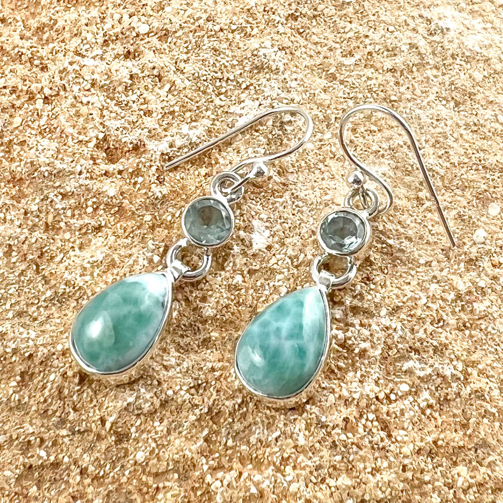 Larimar mit Aquamarin Edelstein Heilstein Design Ohrringe Sterlingsilber - Harmonie