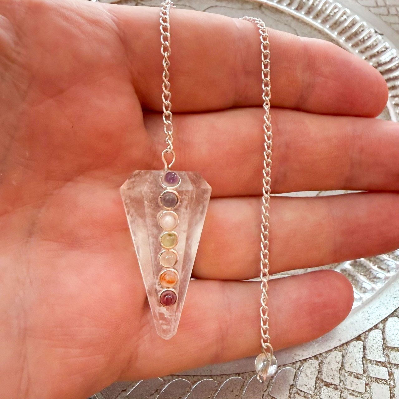 Bergkristall Chakra Pendel – 7 Chakren Edelsteine, Reiki, Yoga & Meditation