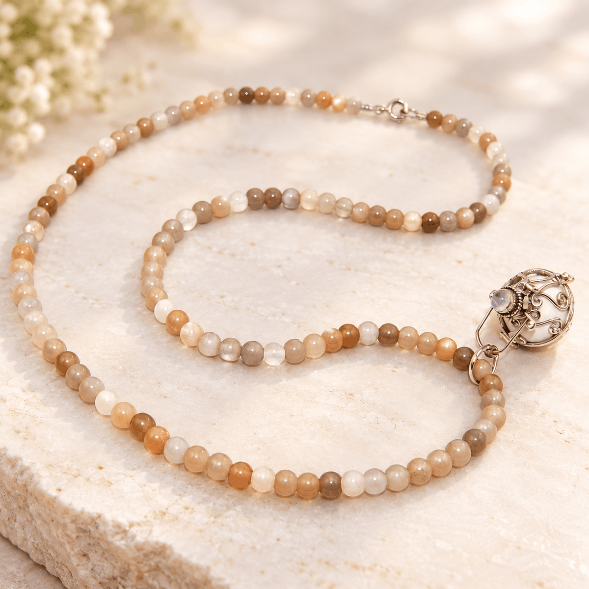 Engelsrufer maansteen edelsteen ketting set wit 50 cm - Levenslust