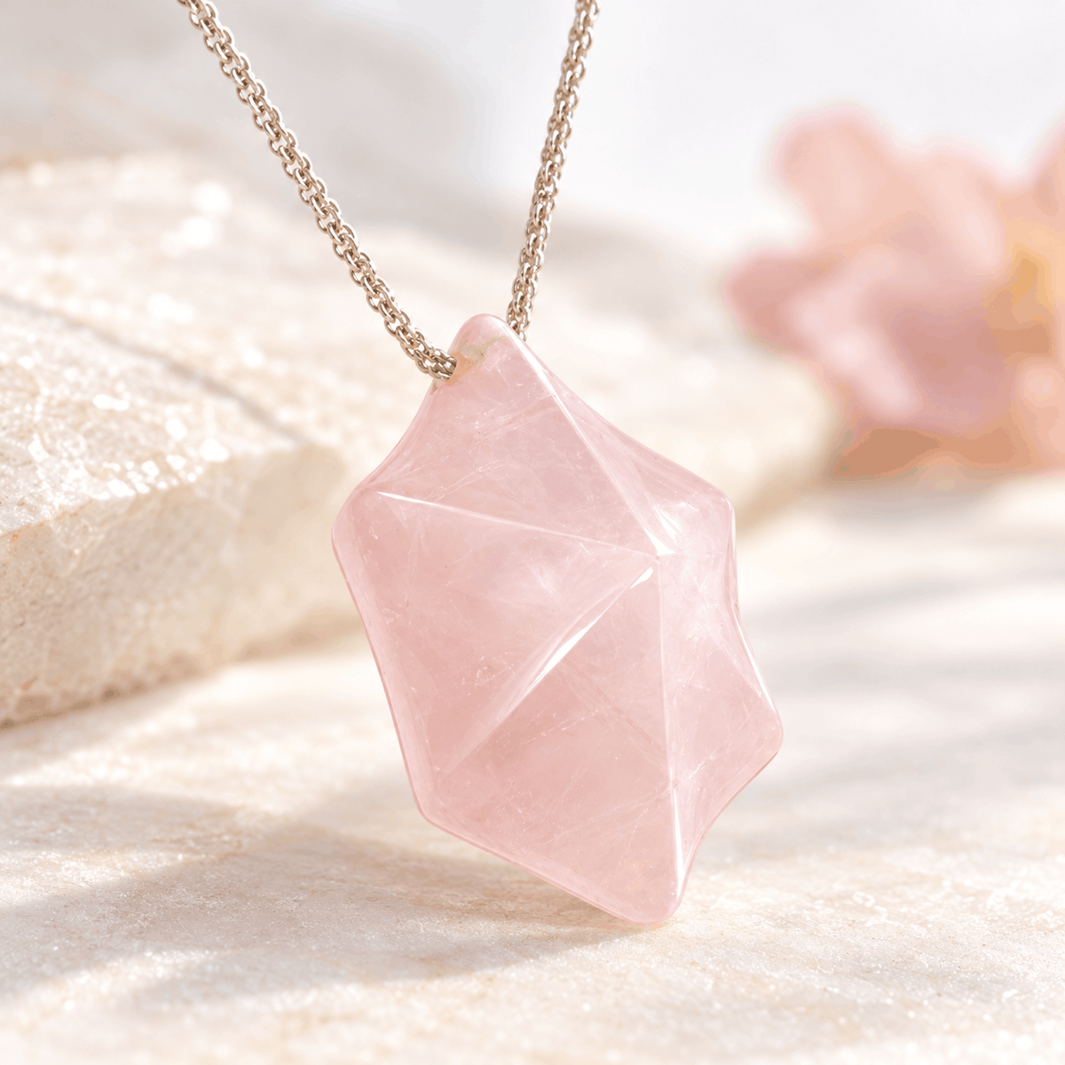 Rosenquarz AA Edelstein Kette – geweiht für Liebe, Aura Kraft & Harmonie
