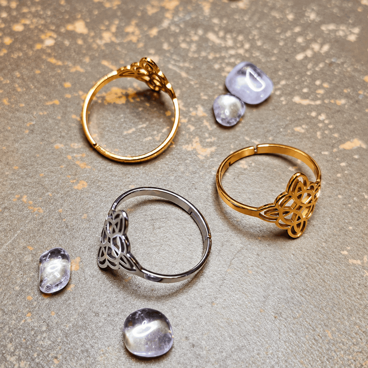 Gold Ring Hexenknoten – Keltischer Schutzknoten Edelstahl, verstellbarer Karma Schmuck