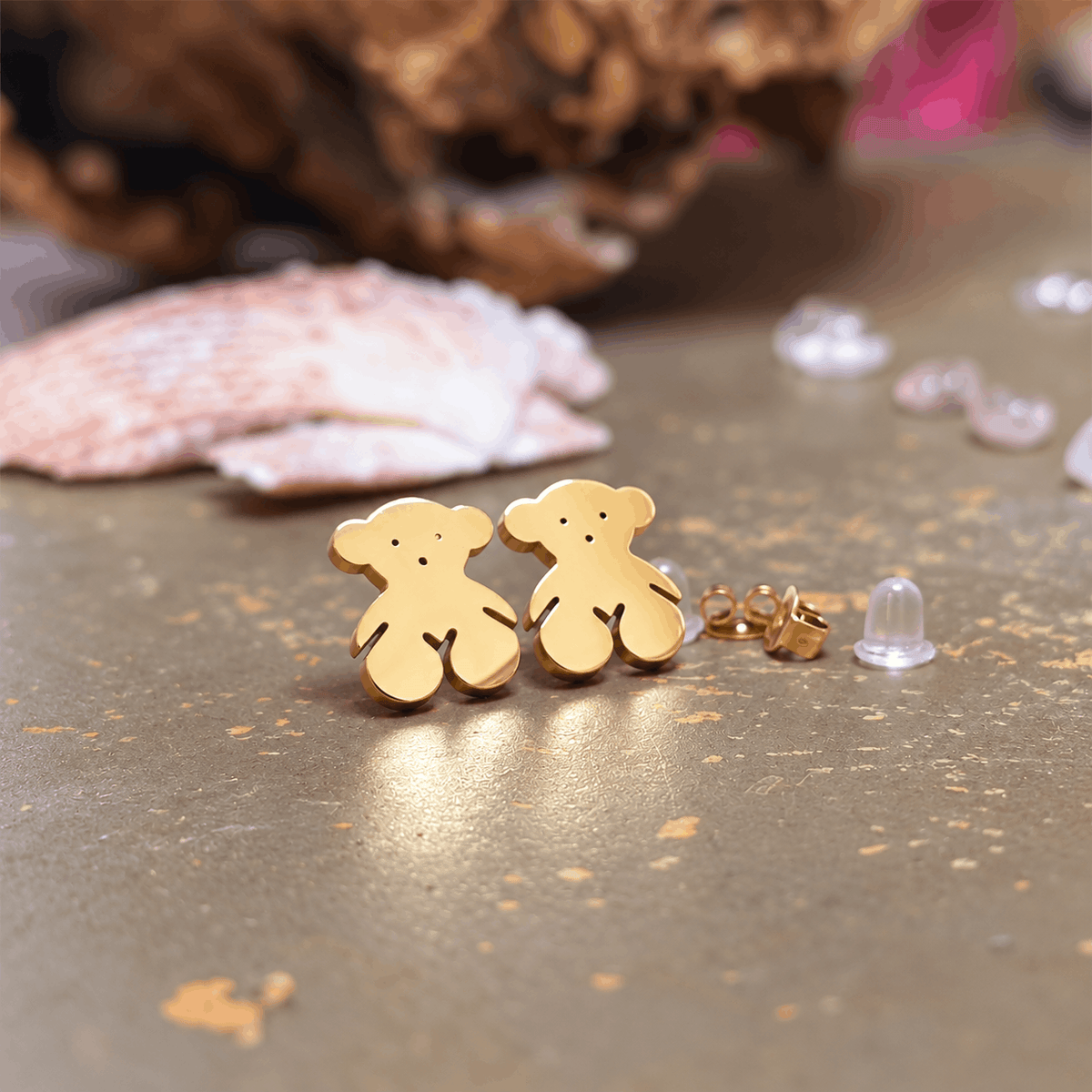 Little Bear Lucky Bear Gold Stud Earrings – 18 Karat Gold-Plated Stainless Steel